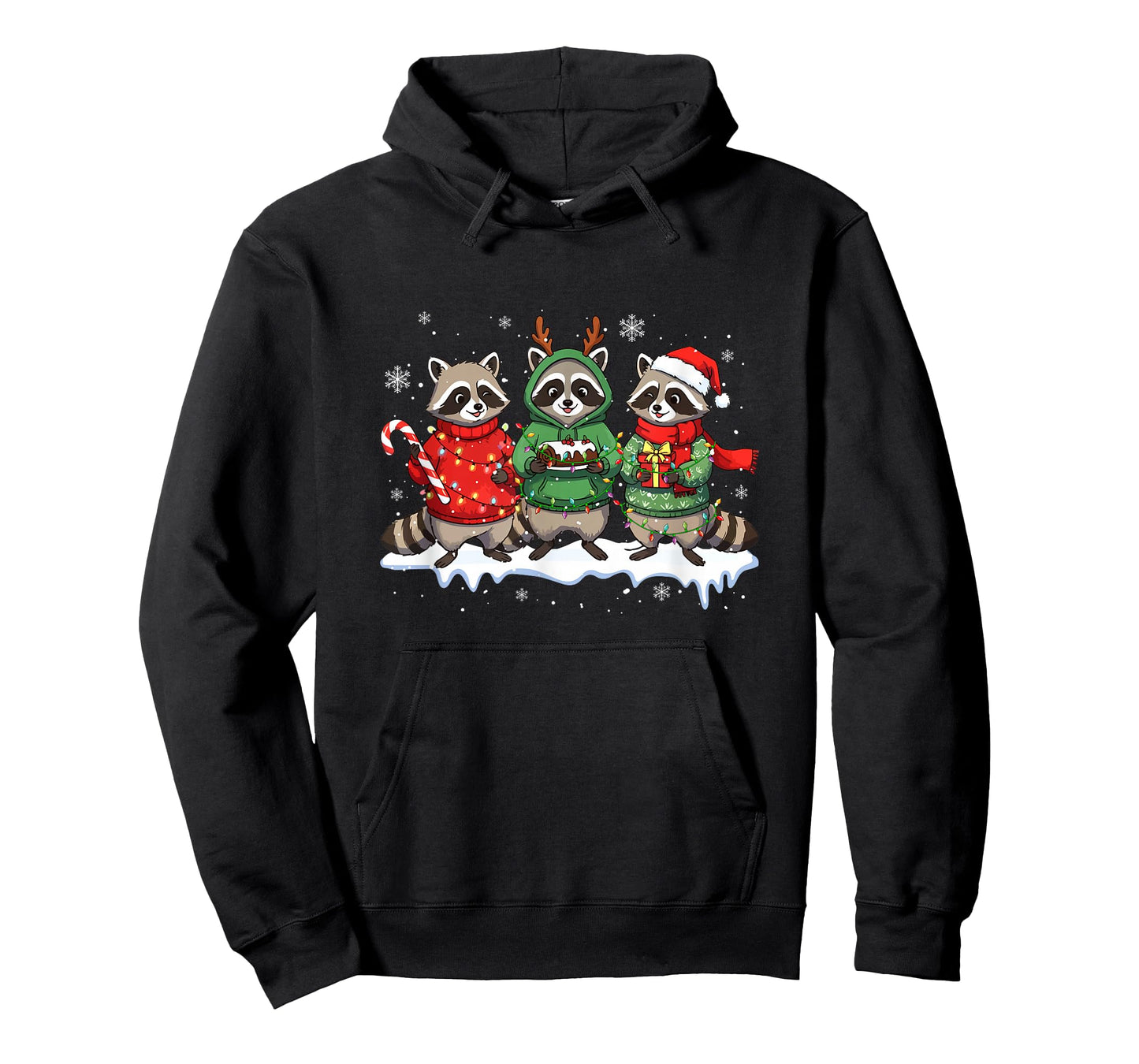 Three Santa Reindeer Raccoons Eating Xmas Cake Candy Canes T-Shirt