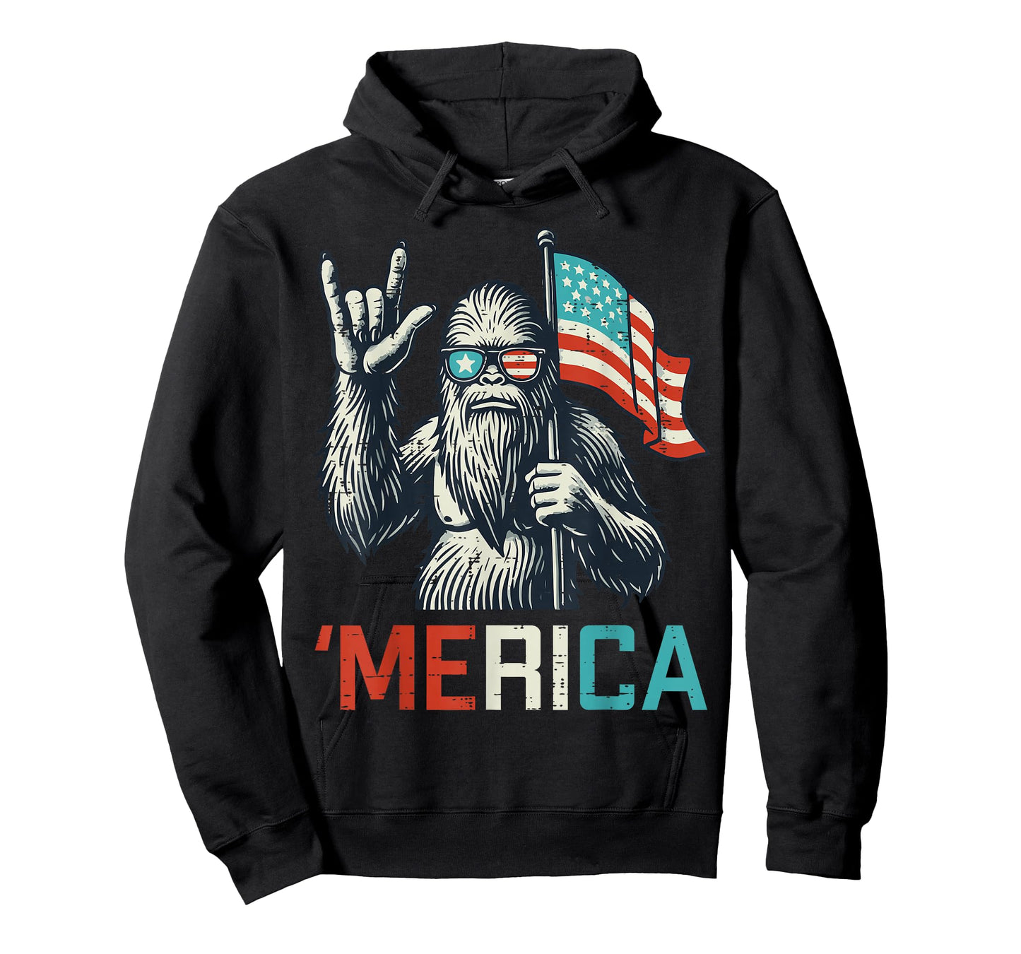 Bigfoot Rock US Flag Merica Sasquatch Patriot Men Boys Kids T-Shirt