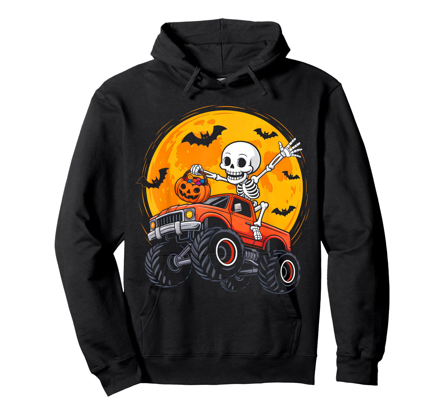 Skeleton Monster Truck Moon Pumpkin Halloween Boys Kids T-Shirt