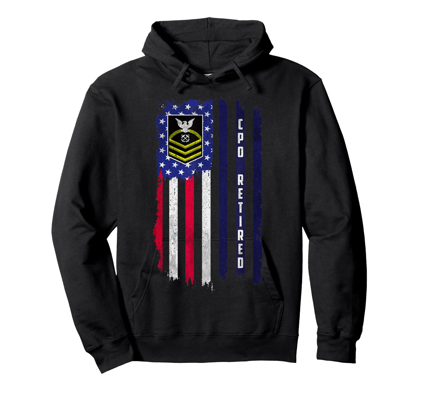 Retired E-7 Chief Petty Officer CPO Rank American Flag Papa T-Shirt