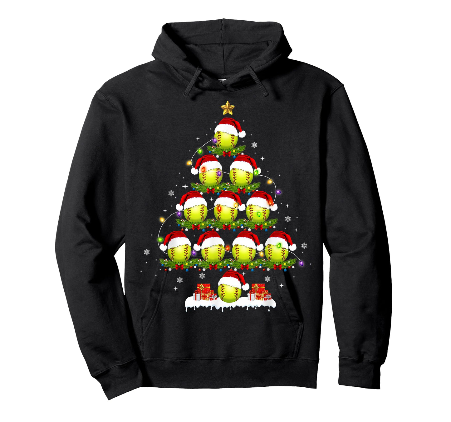 Softball Christmas Tree Lights Funny Xmas Men Boys Kids T-Shirt