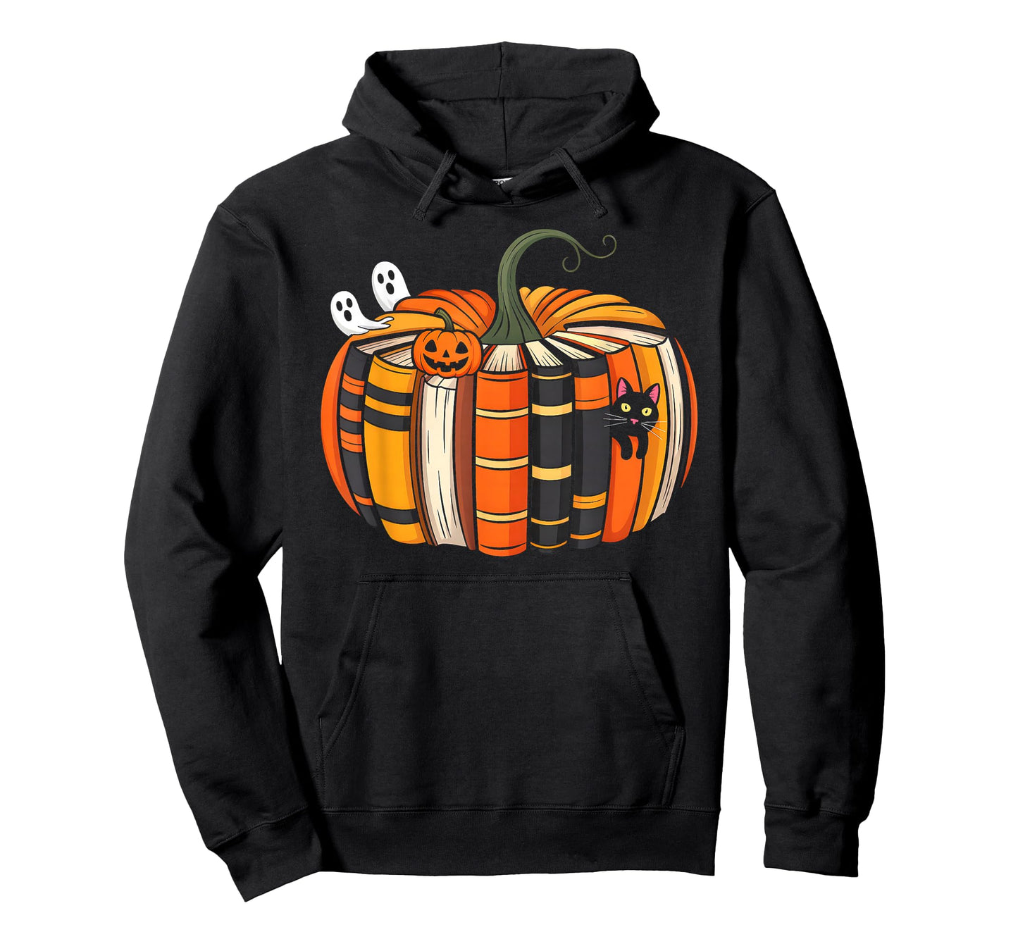 Fall Book Pumpkin Autumn Ghost Black Cat Halloween Teacher T-Shirt