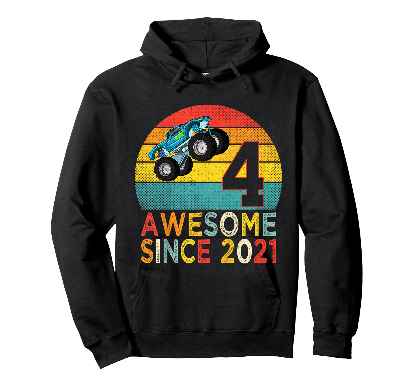 4th Birthday Monster Truck Lover 4 Years Old Vintage Retro T-Shirt