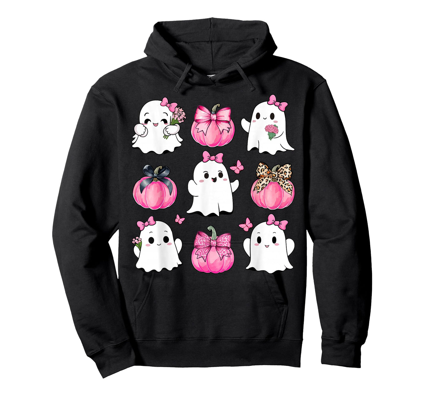Cute Ghost Florals Pink Coquette Bows Pumpkins Halloween T-Shirt