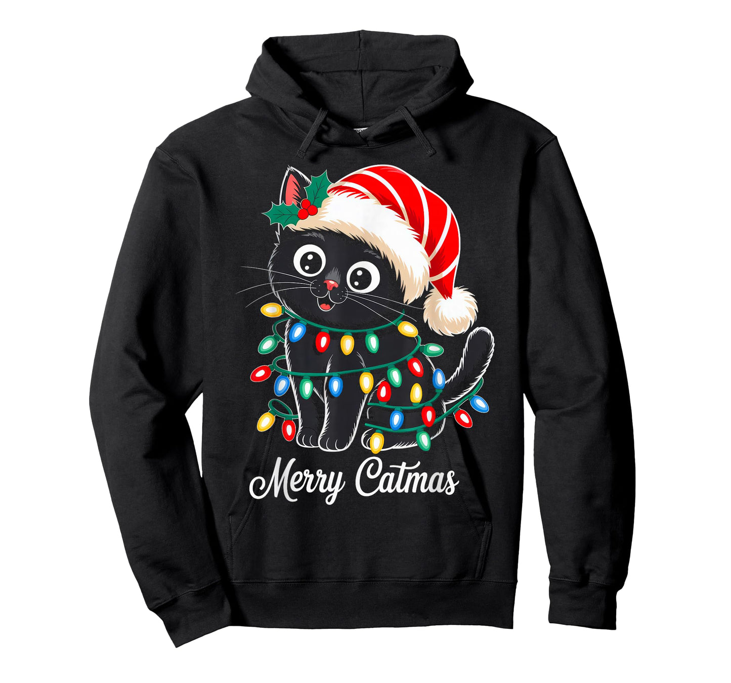 Cute Black Cat Christmas Lights Santa Hat Xmas Merry Catmas T-Shirt