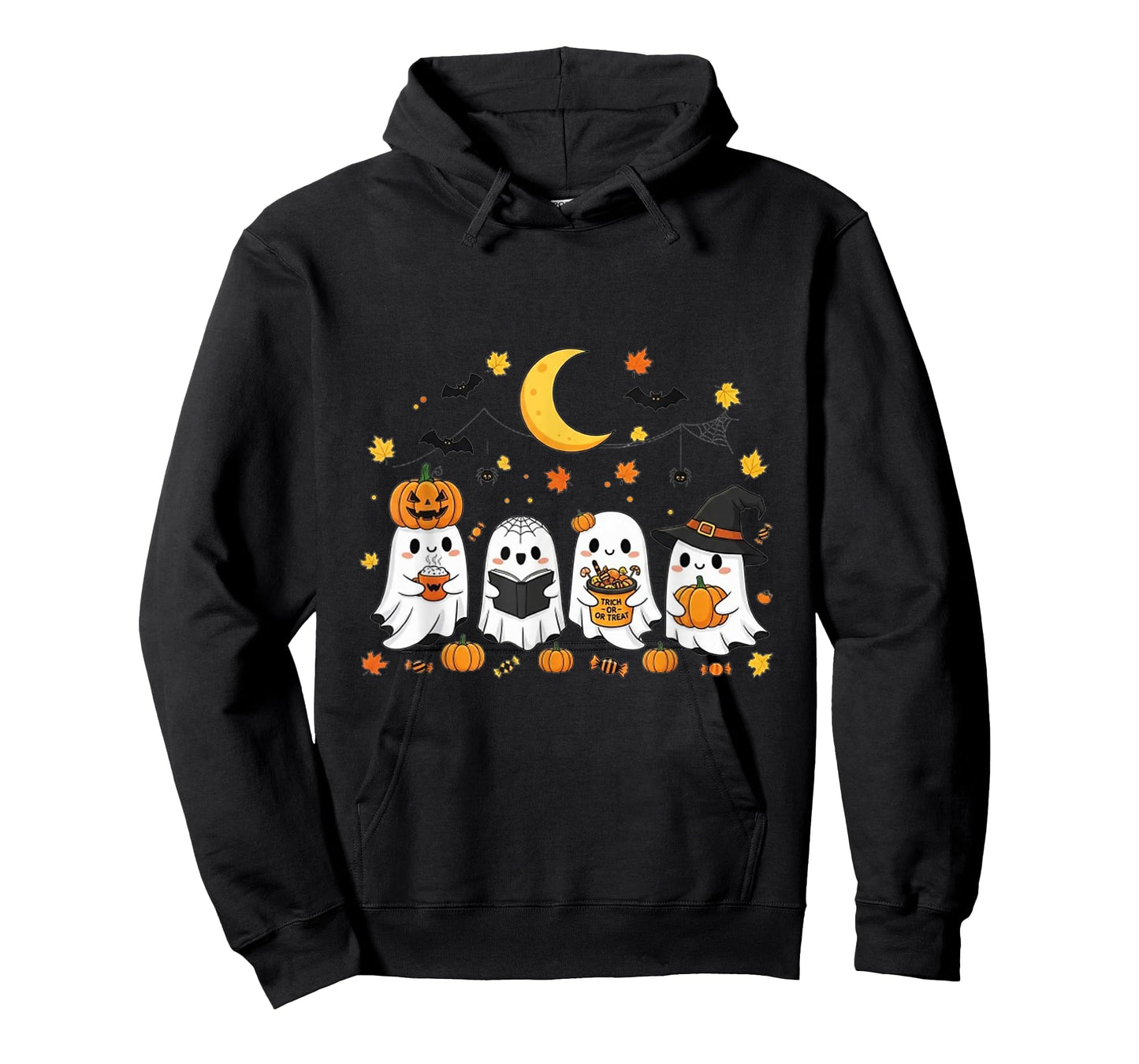 Cute Ghost Drinking Coffee Halloween Fall Ghost Book Reading T-Shirt