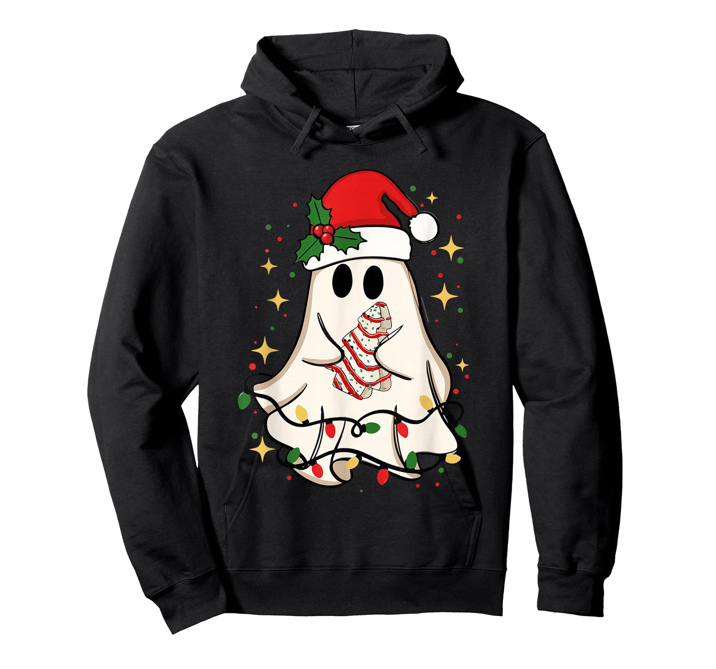 Cute Ghost Lights Tree Cake Merry Christmas Funny Xmas T-Shirt
