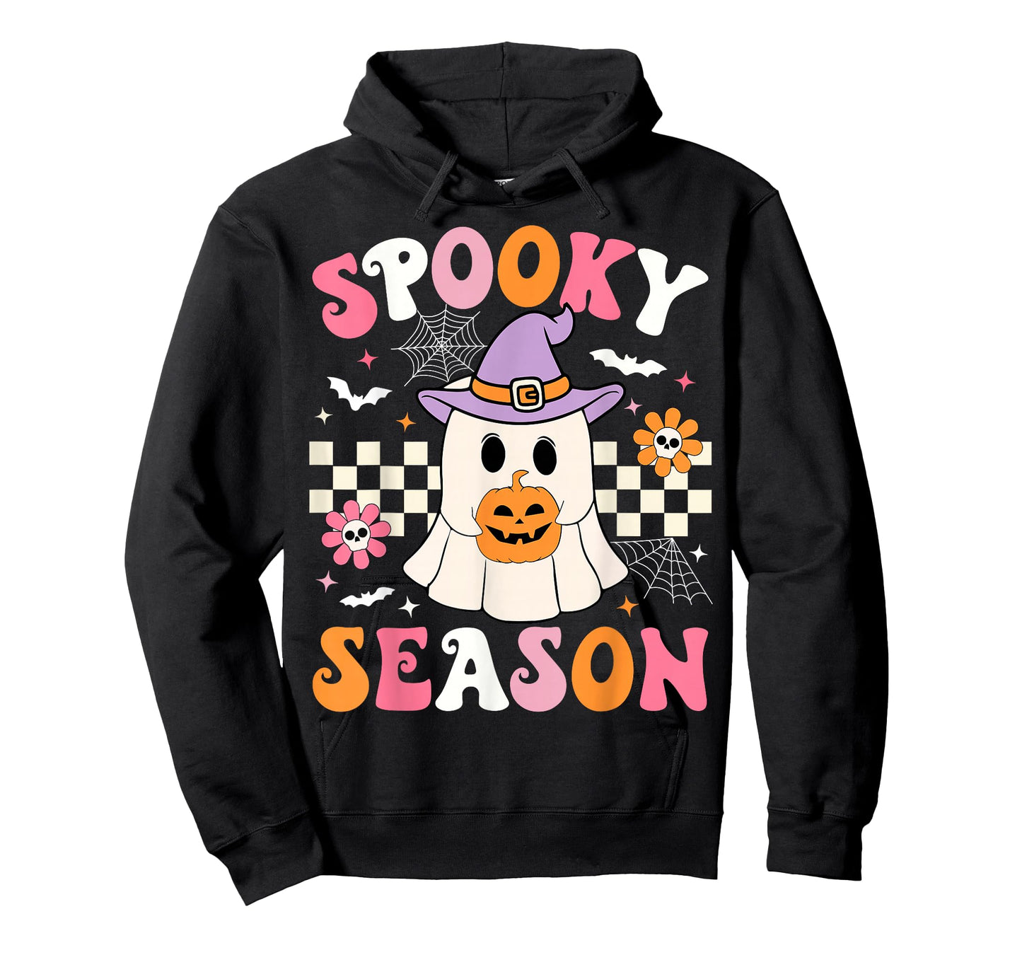Spooky Season Ghost Holding Pumpkin Groovy Halloween Ghost T-Shirt