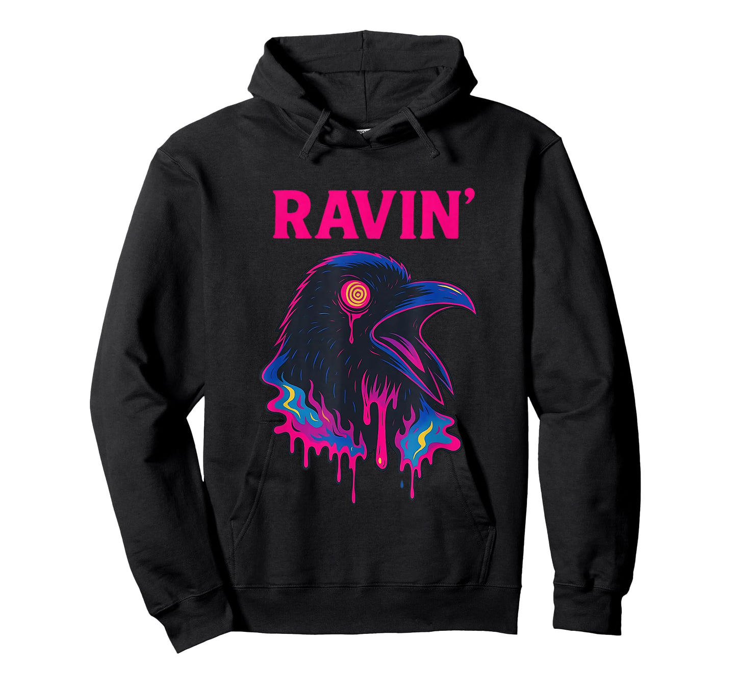 Ravin Raven Psychedelic Rave Party Trippy techno Funny T-Shirt