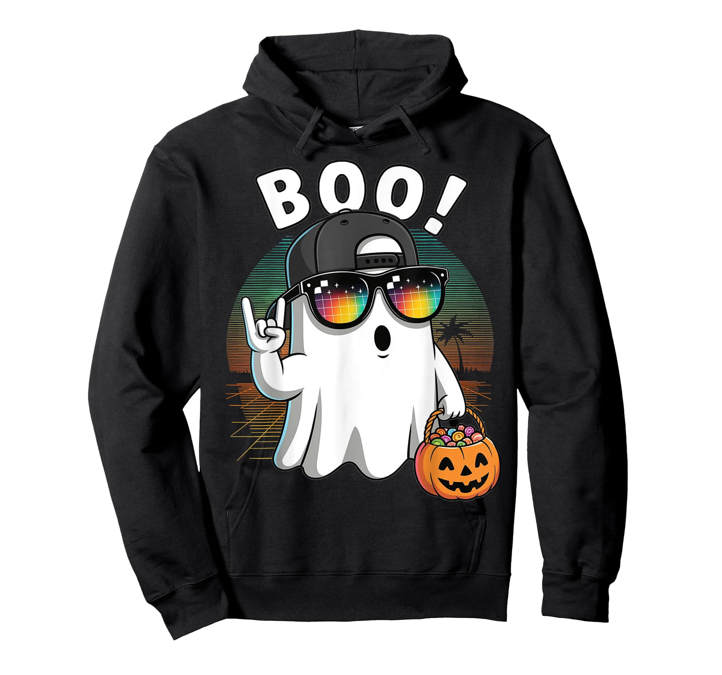 Funny Rock Ghost Retro Halloween Pumpkin Boo T-Shirt