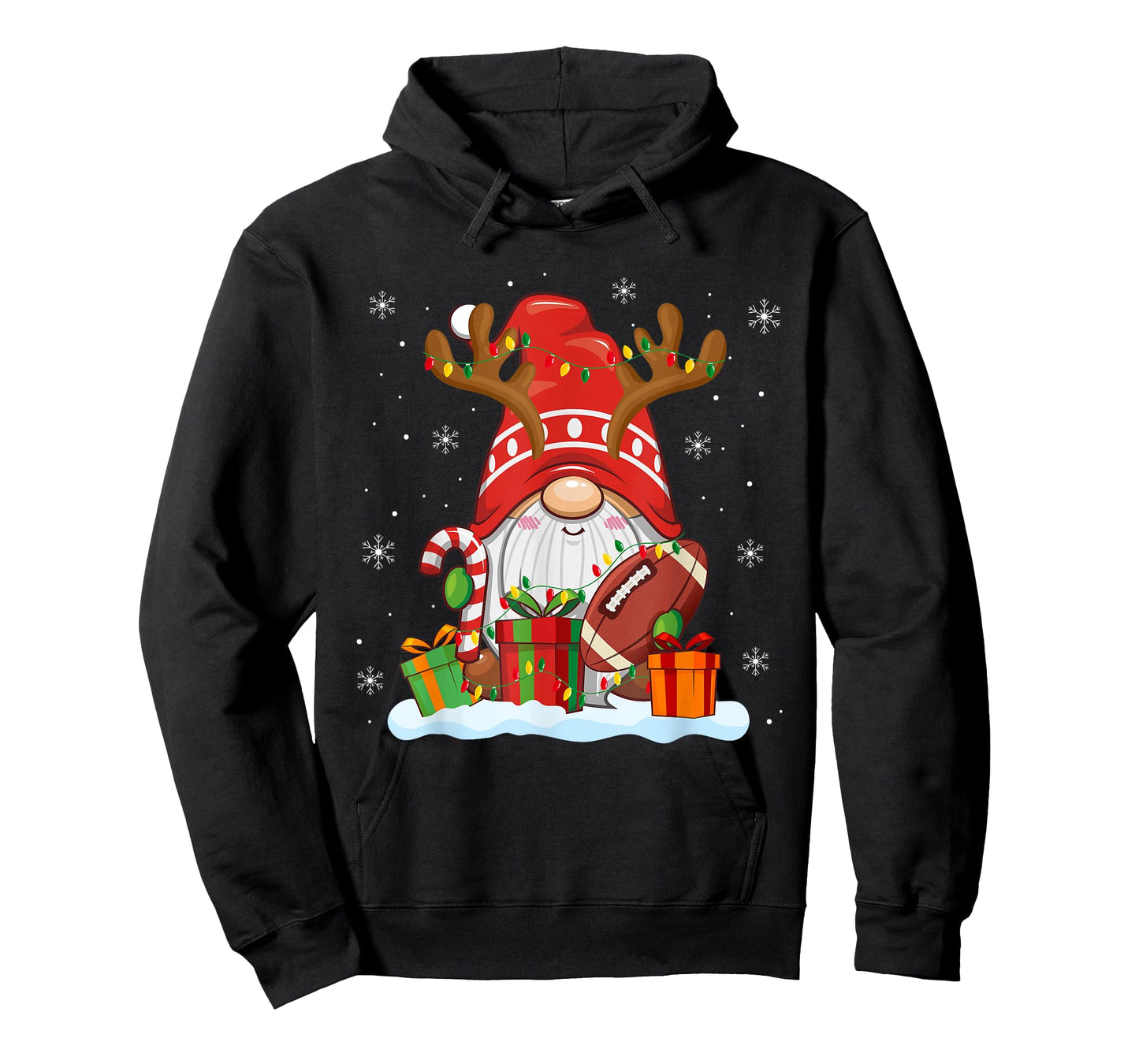 Funny Reindeer Gnome Football Player Christmas Lights T-Shirt