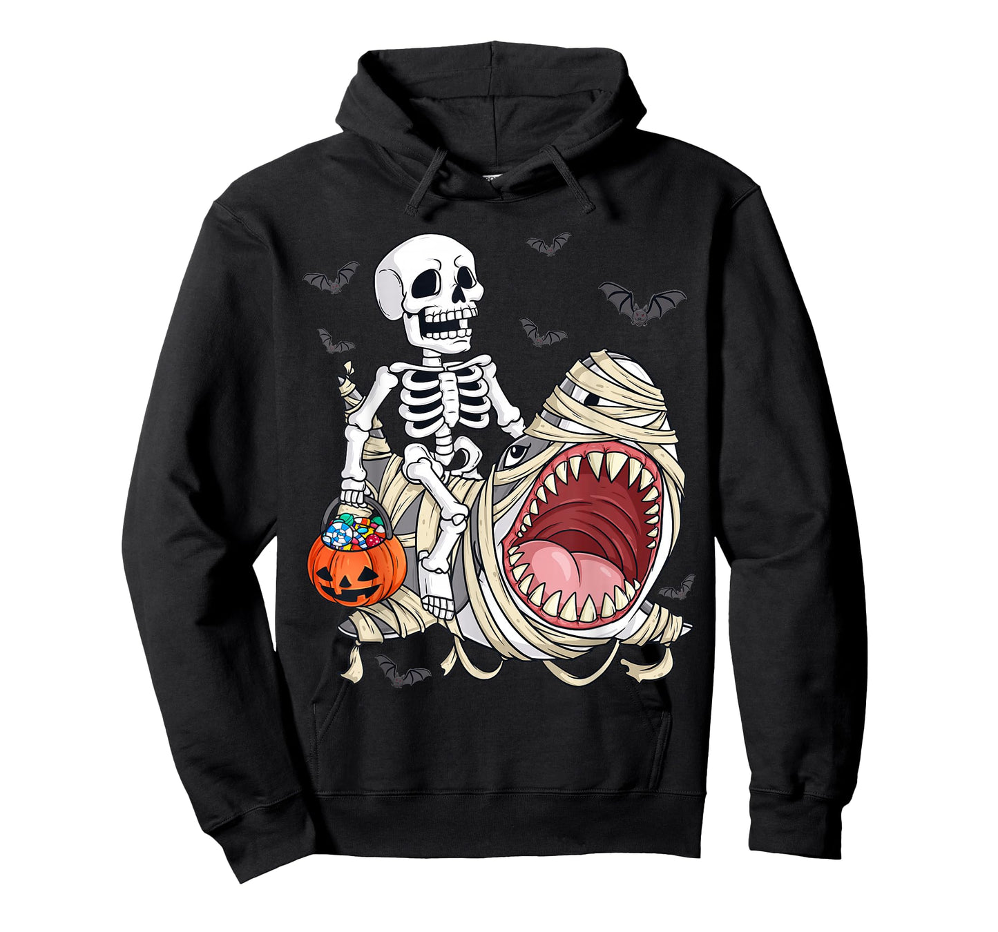 Skeleton Riding Mummy Shark Funny Halloween Pumpkin Kids T-Shirt