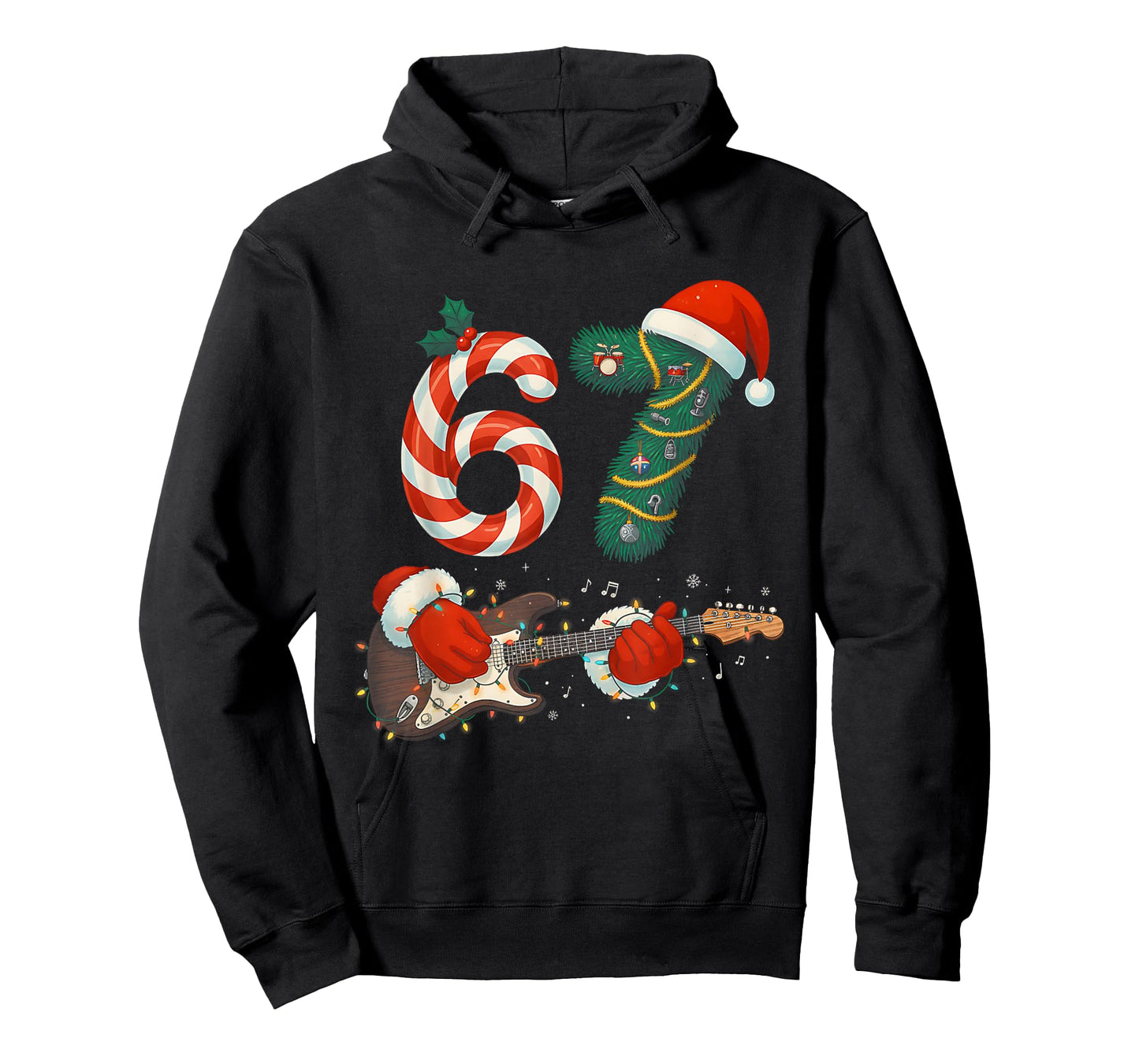 67 Christmas 6 7 Meme Pajamas Holiday Gen Alpha Slang Guitar T-Shirt
