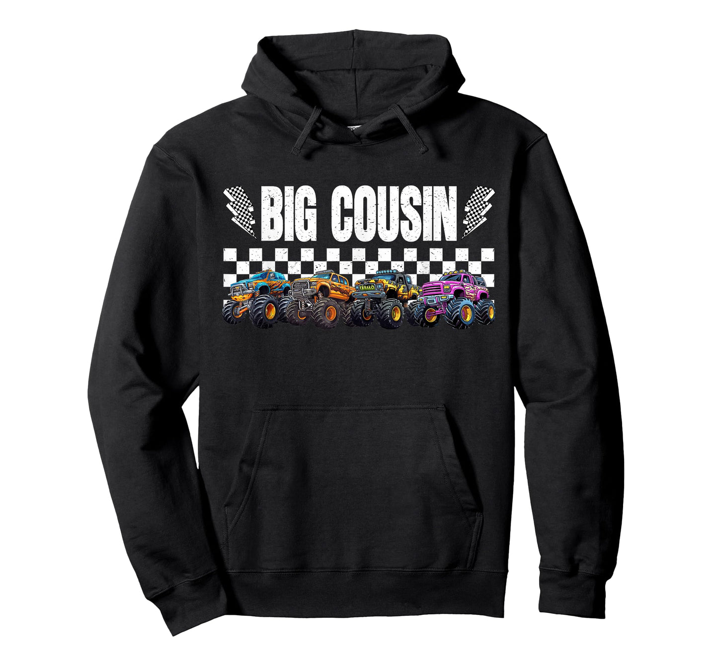 Big Cousin Retro Monster Truck Family Crew Birthday Matching T-Shirt