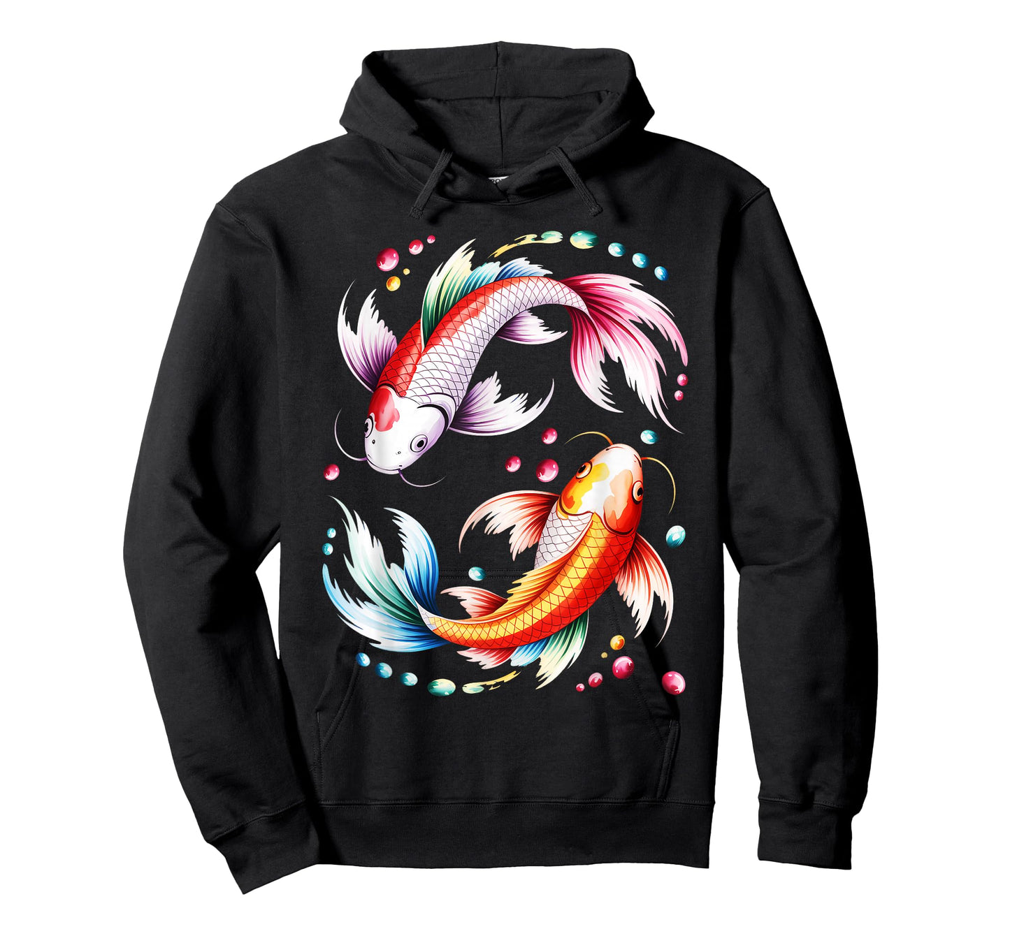 Watercolor Japanese Koi Black Small Cartoon T-Shirt