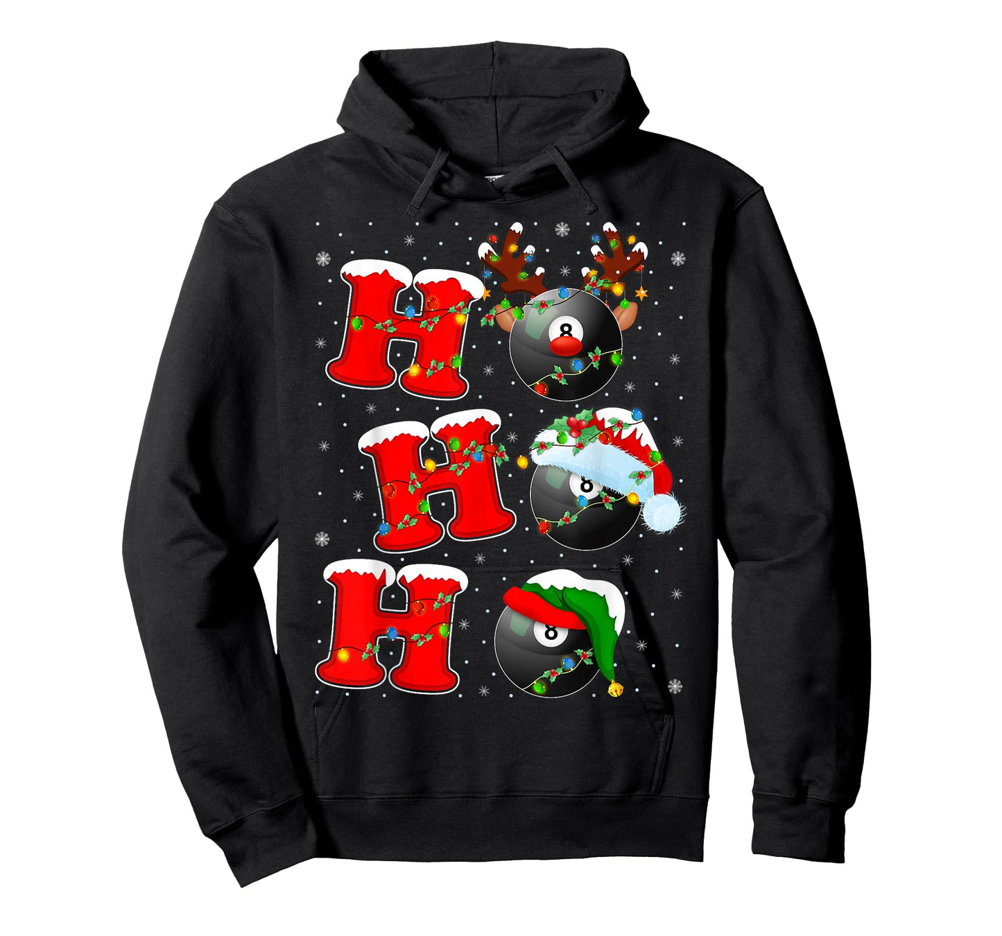 Ho Ho Ho Funny Santa Billiards 8 Ball Christmas Lights T-Shirt