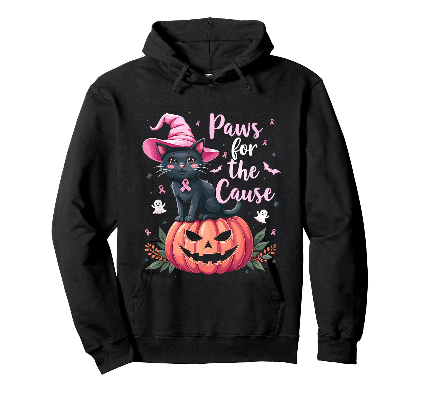 Paws For The Cause Pink Ribbon Witch Hat Pumpkin T-Shirt
