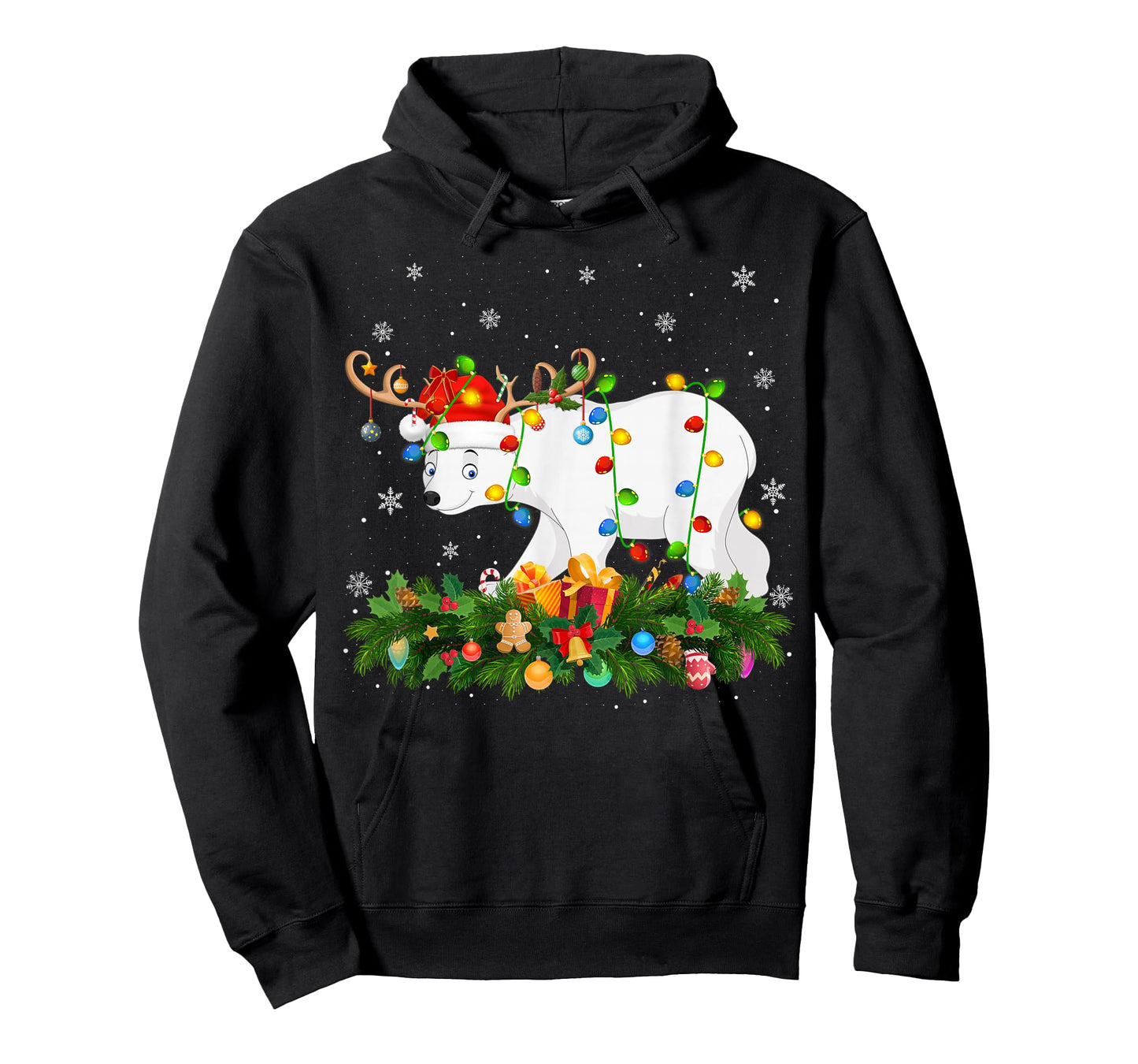 Polar Bear Christmas Lights Reindeer Santa Hat Adult & Kids T-Shirt