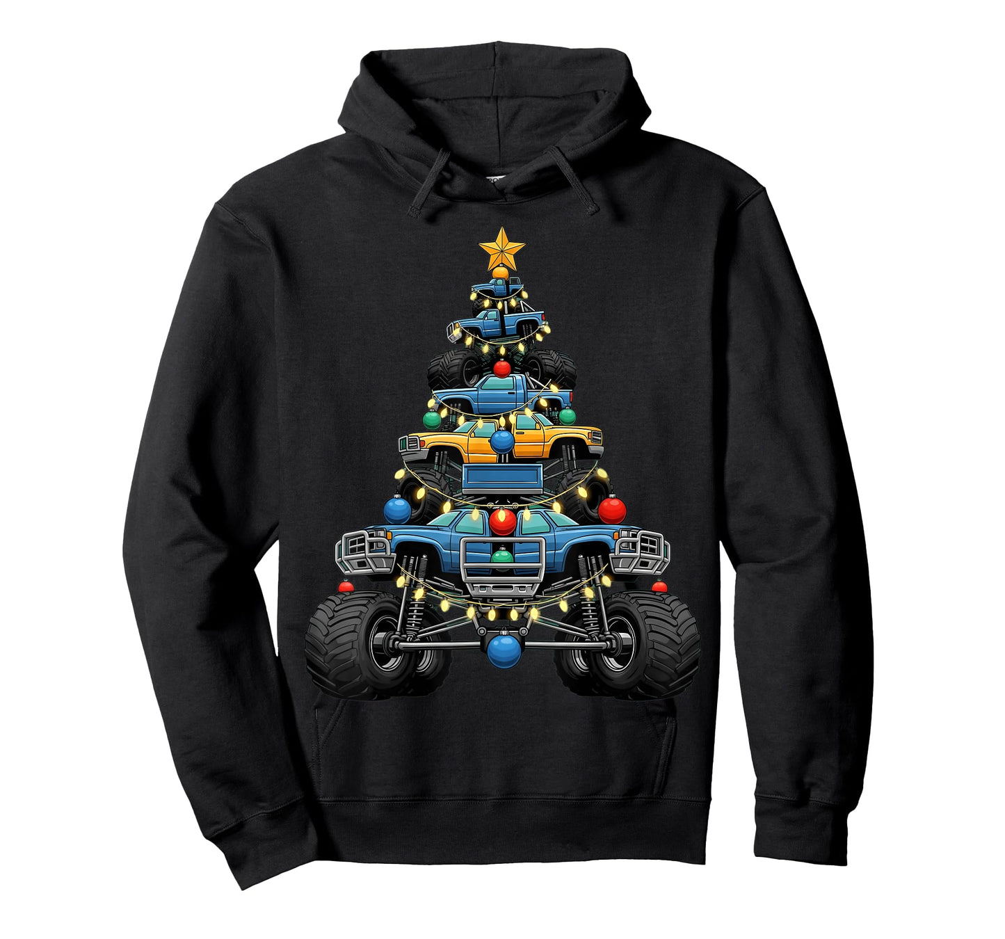 Monster Truck Christmas Tree Xmas Lights Graphic Kids Boys T-Shirt