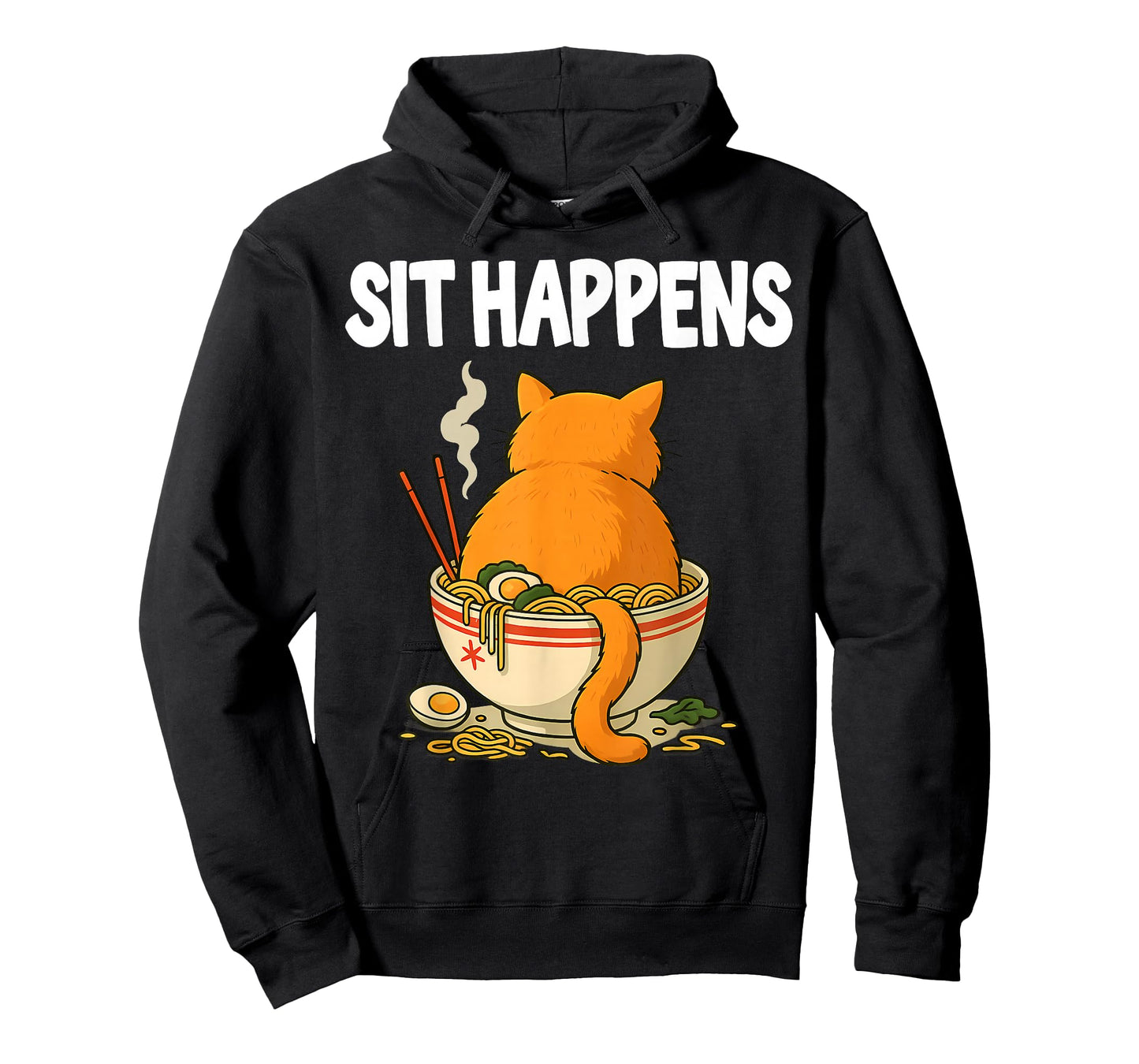 Funny Cat Ramen Bowl Sit Happens Orange Chubby Tabby Humor T-Shirt