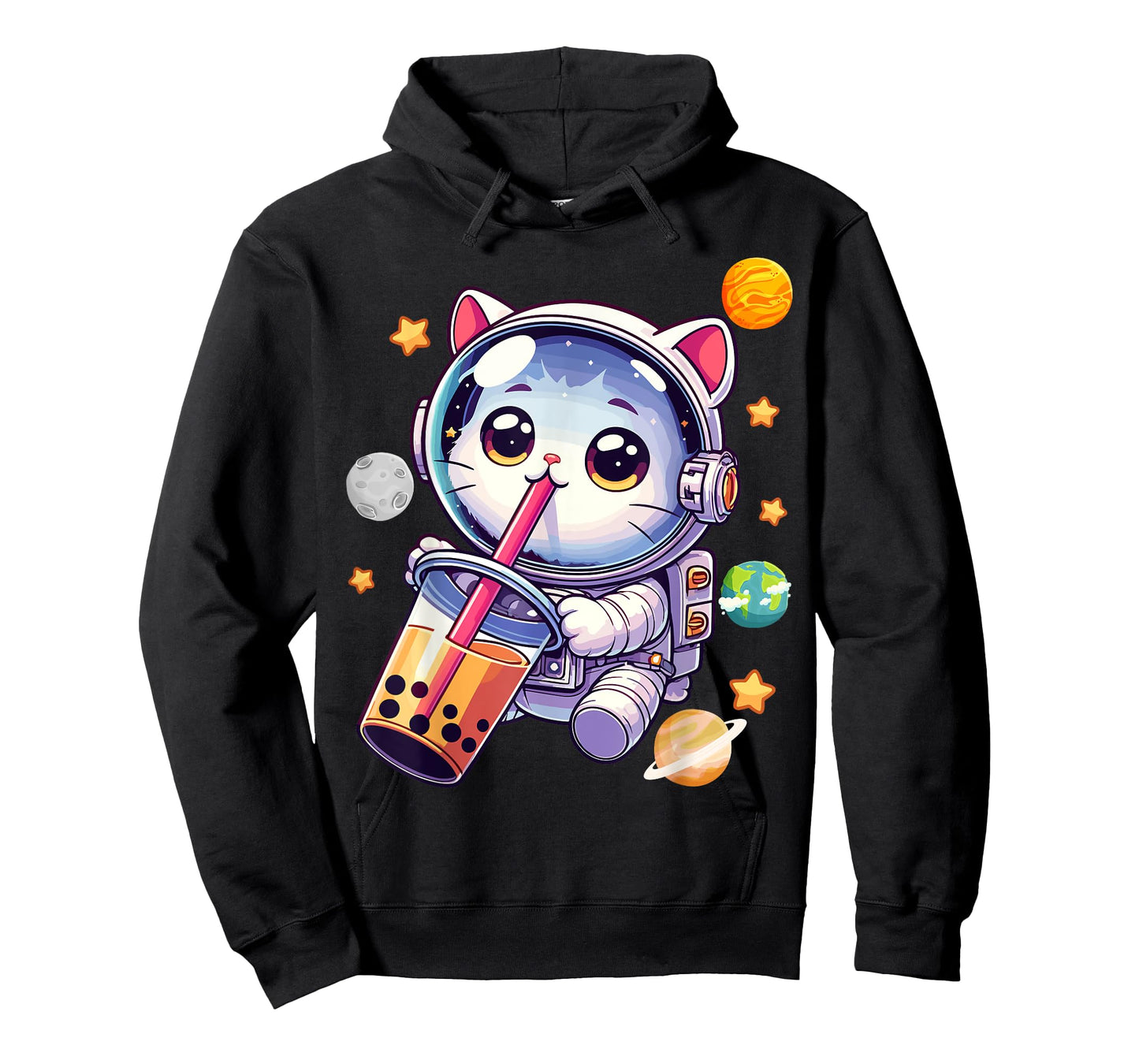 Space Cat Astronaut Boba Tea Boba Cat Galaxy Cute Anime T-Shirt for Men Women Kids