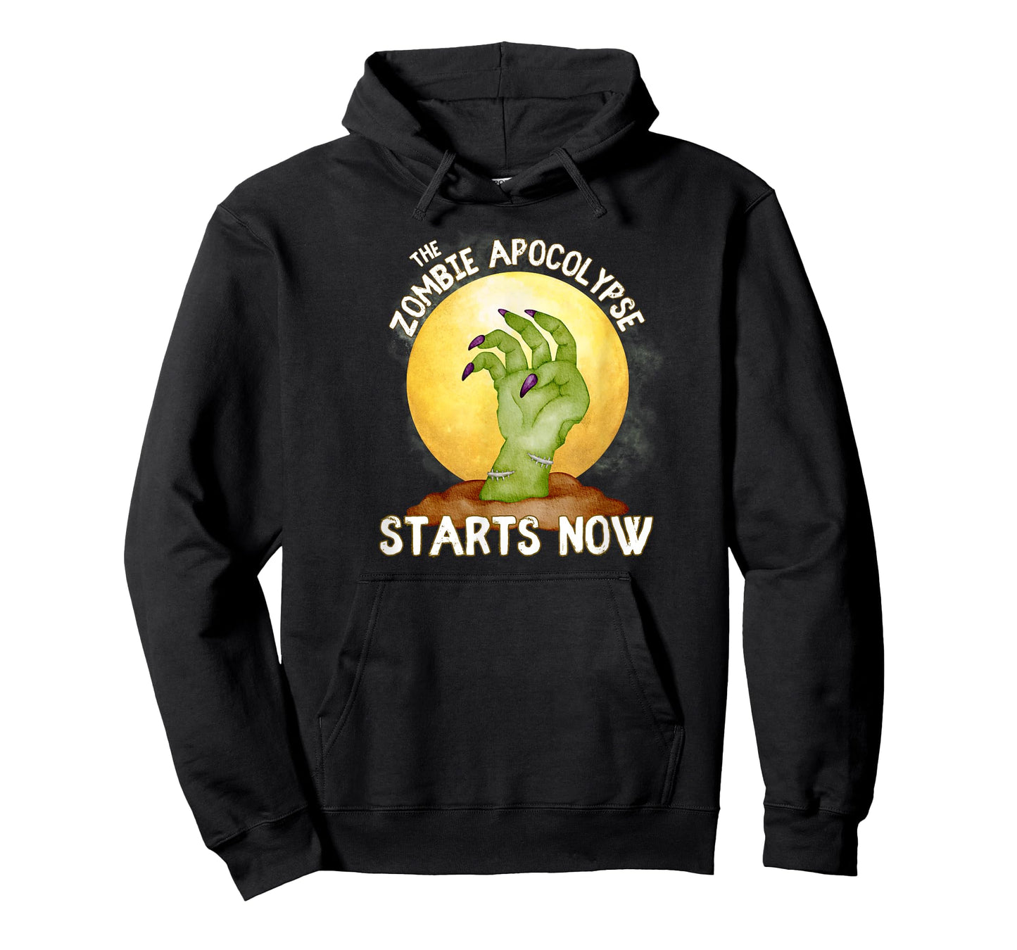The Zombie Apocalypse Starts Now Zombie Hand Full Moon Grave T-Shirt