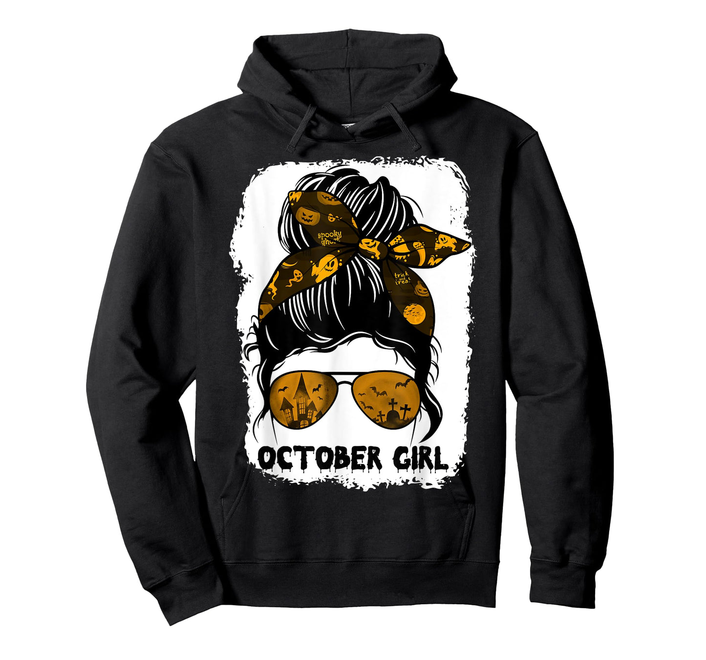 October Girl Messy Bun Lady Hair Horror Sunglasses Halloween T-Shirt