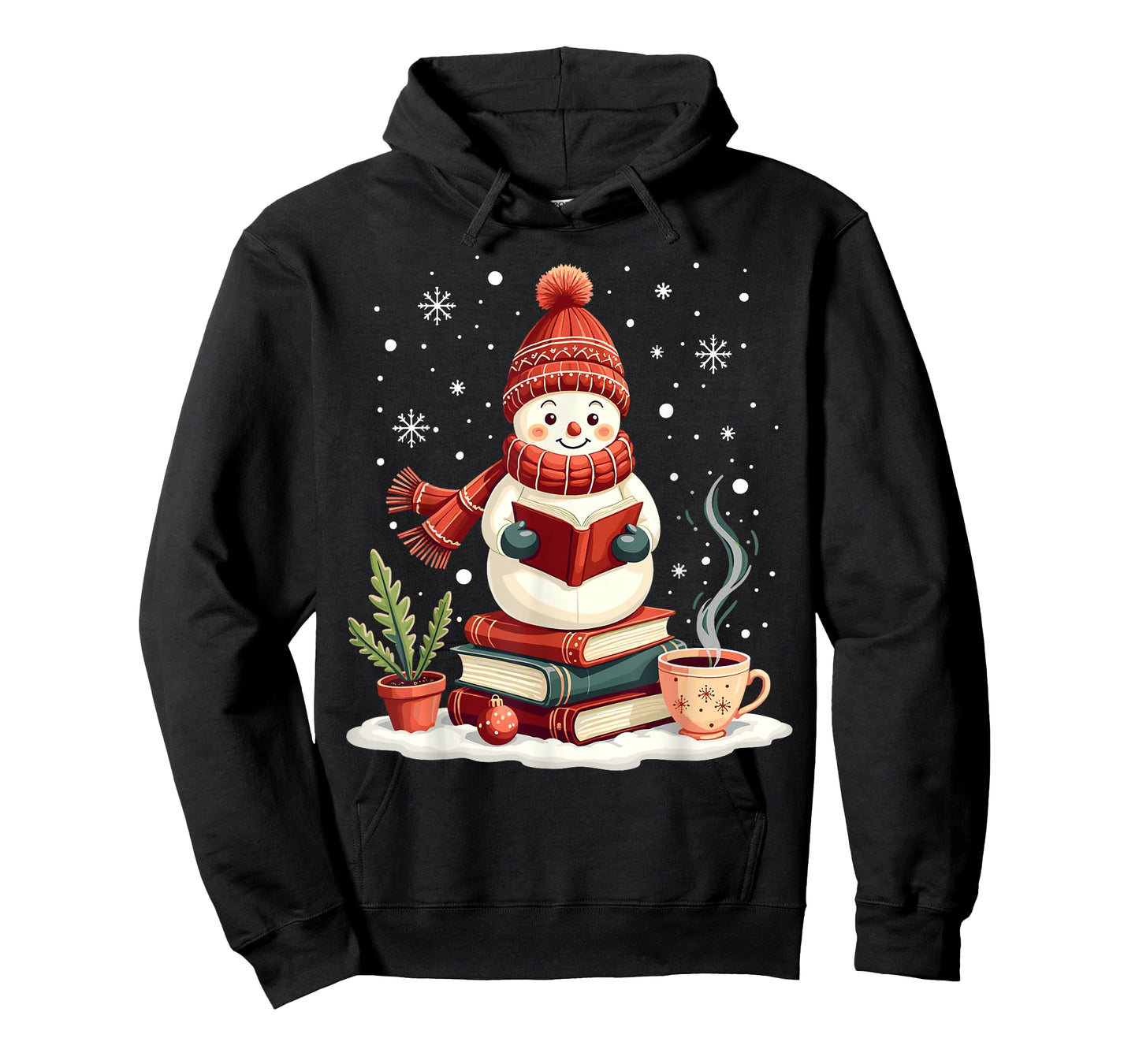 Snowman Reading Book Lovers Christmas Bookworm Librarian T-Shirt
