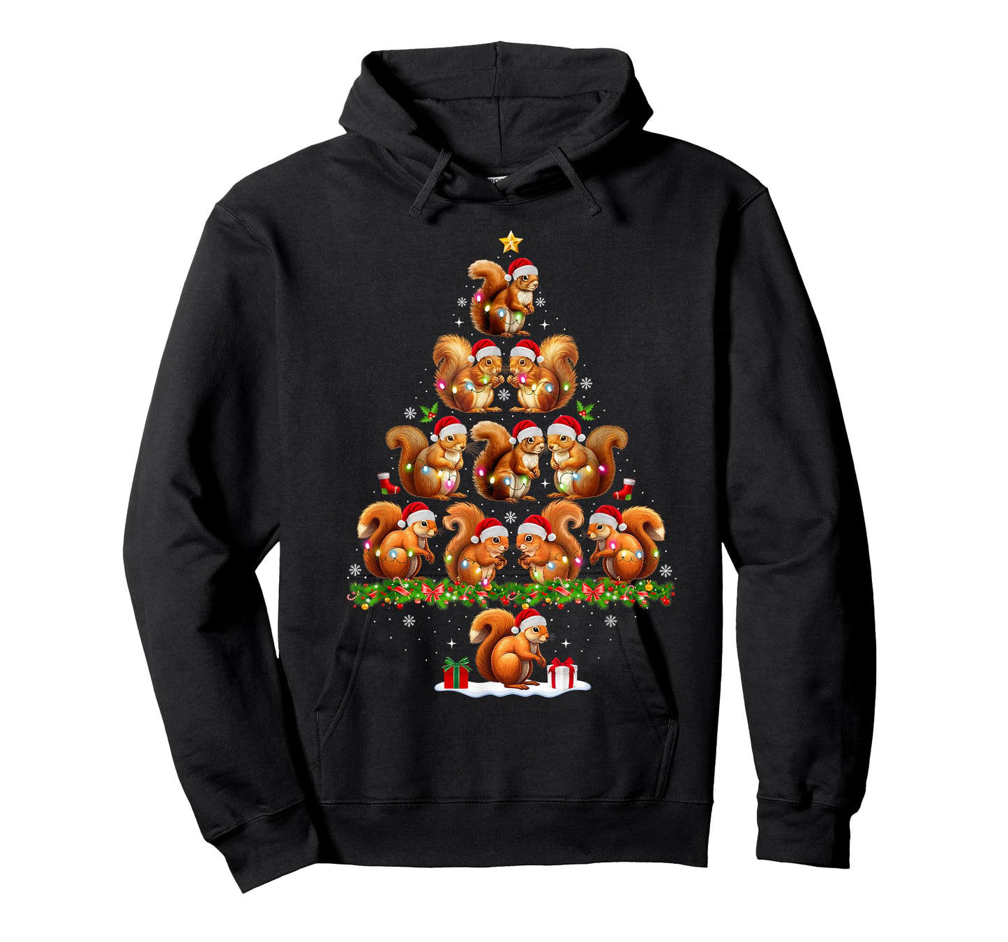 Squirrel Christmas Tree Lights Funny Xmas Family Men Women T-Shirt