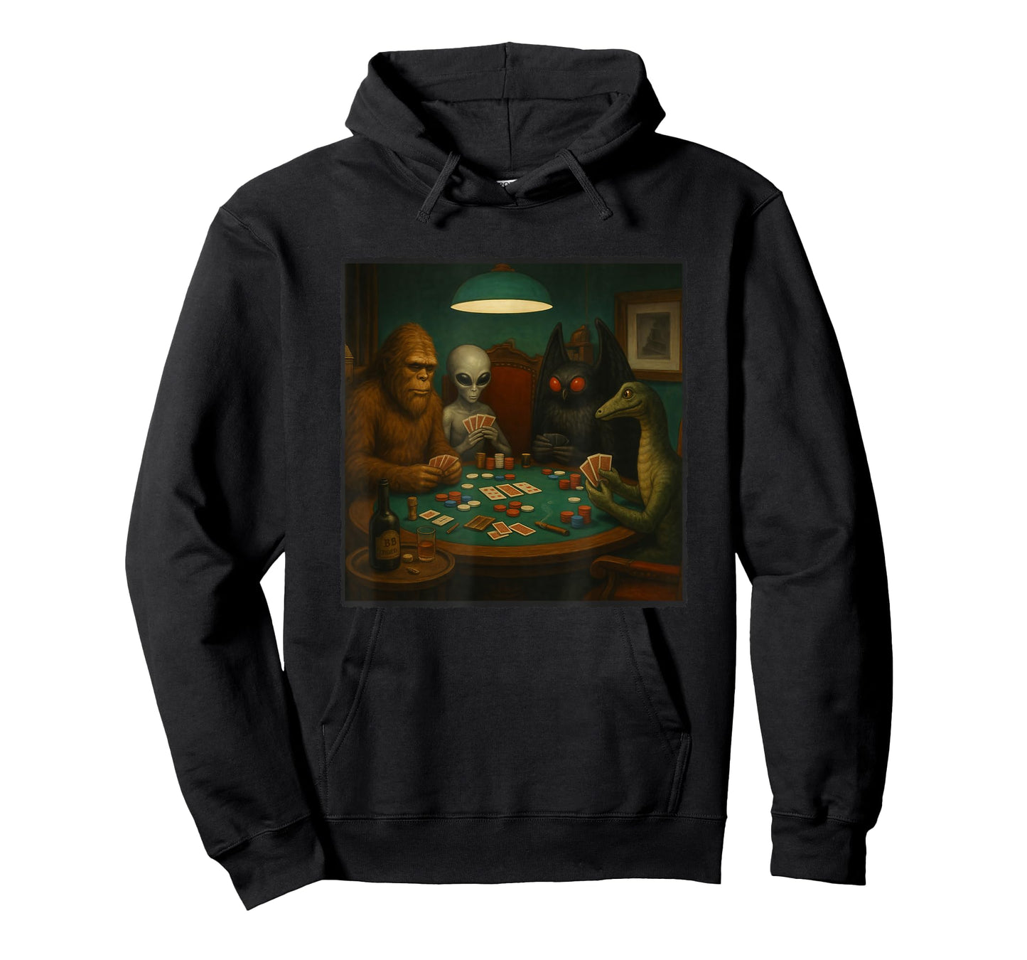 Cryptids Playing Poker Funny Alien Bigfoot Mothman Nessie T-Shirt