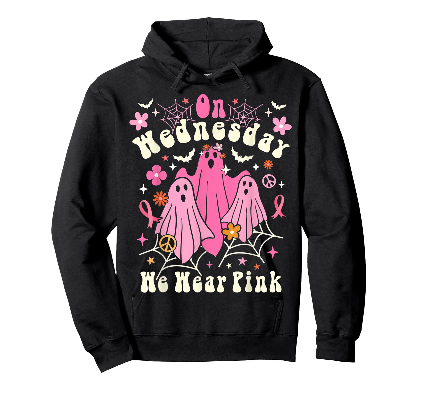 On Wednesday We Wear Pink Ghost Halloween Breast Cancer 2022 T-Shirt