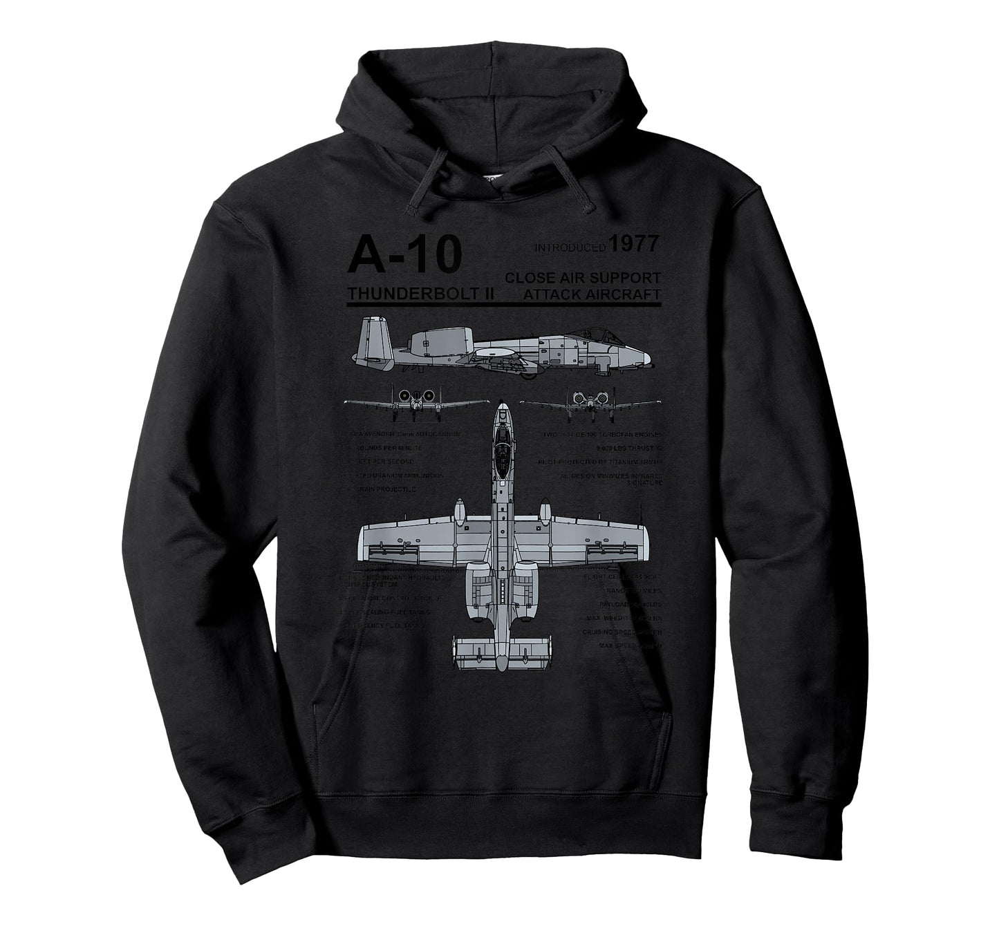 A-10 Thunderbolt II Warthog Military Jet Spec Diagram T-Shirt