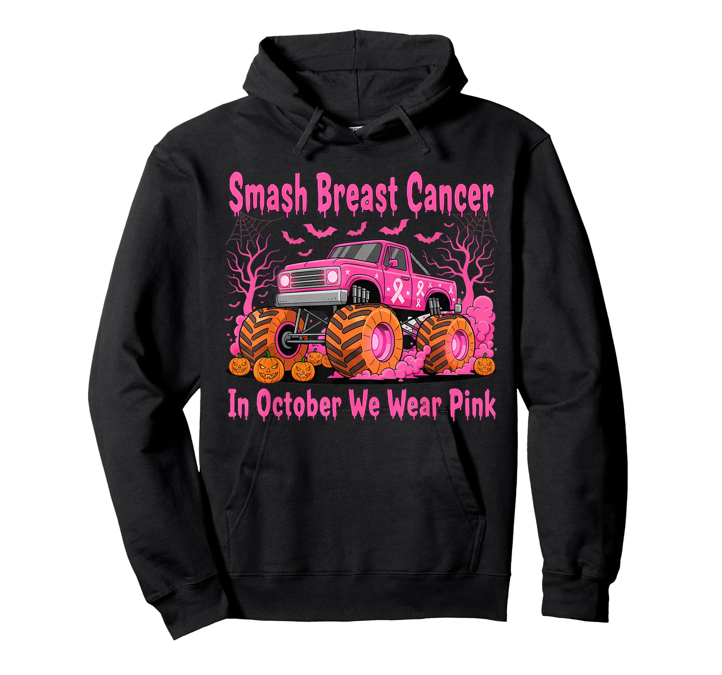 October We Wear Pink Monster Truck Halloween Breast Cancer T-Shirt