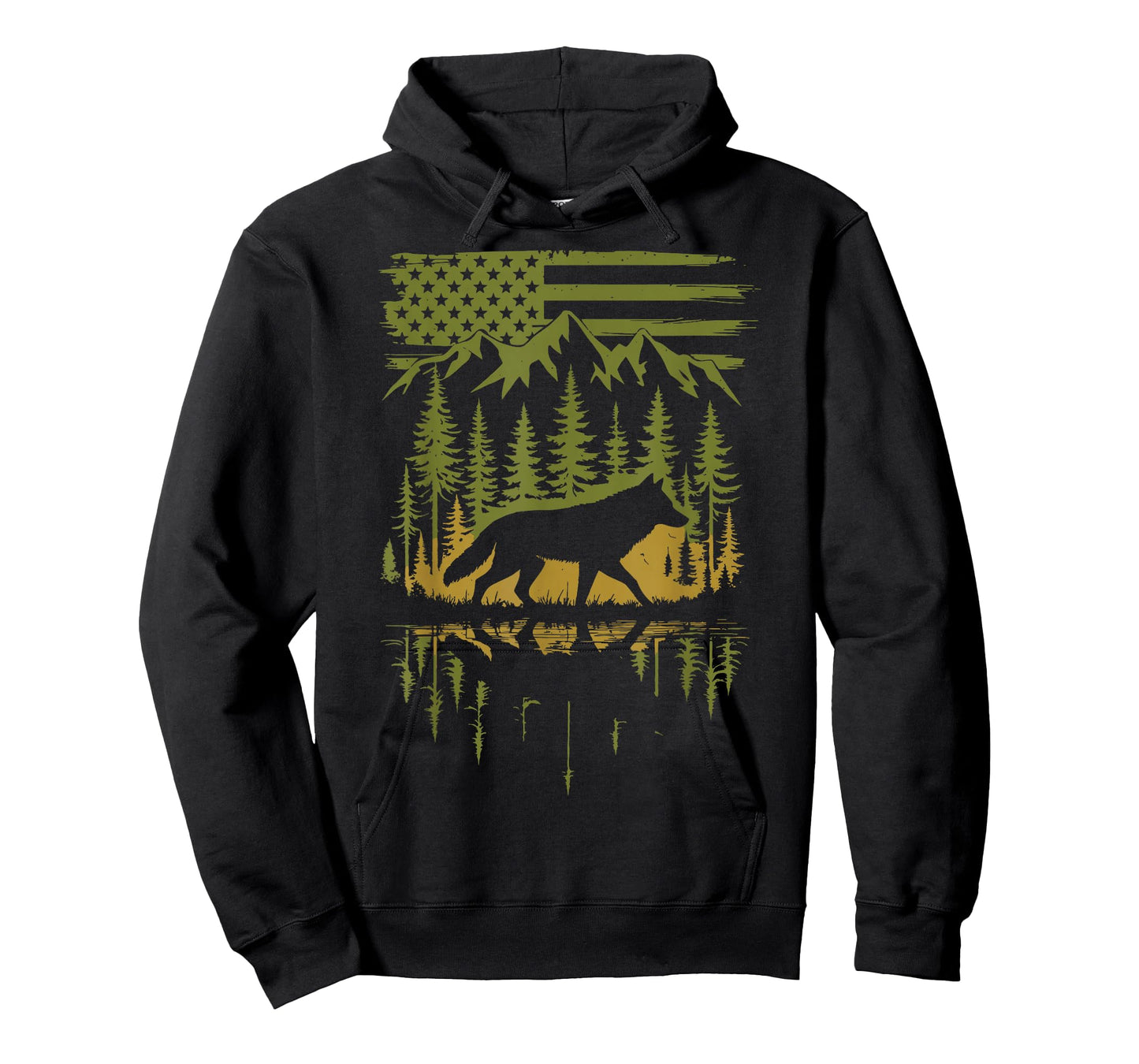 Wolf USA Flag Mountain Outdoor Wildlife Retro T-Shirt
