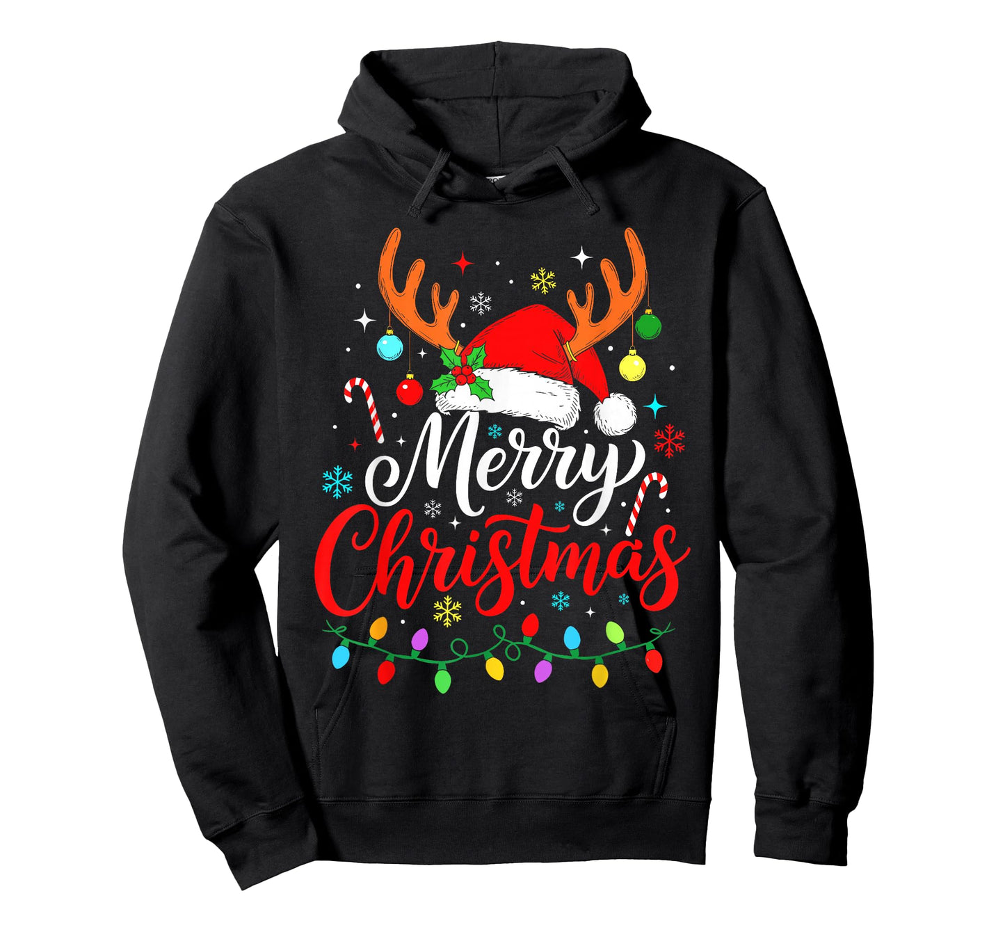 Merry Christmas Reindeer Santa Hat Holiday Matching Family T-Shirt