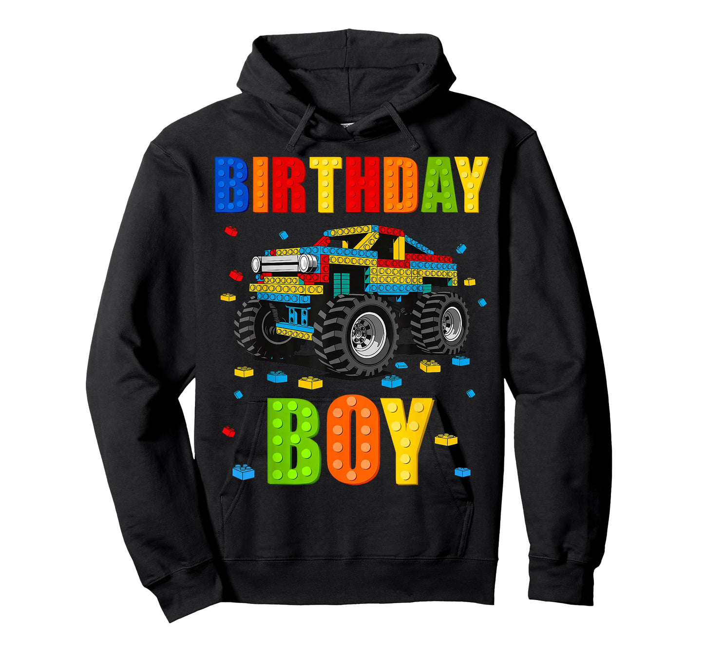 Birthday Boy Building Bricks Monster Truck Birthday Party T-Shirt