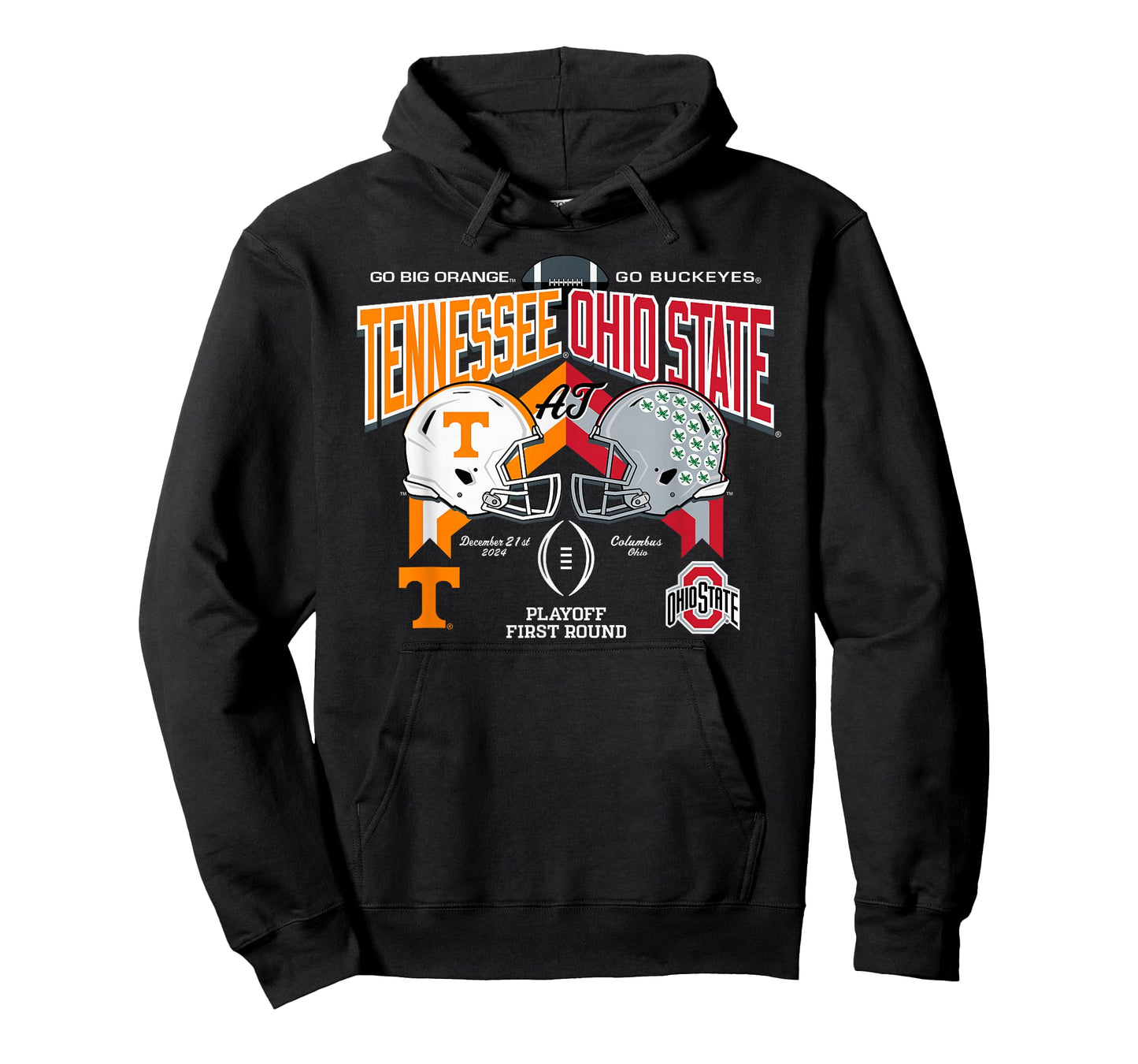 Elite Authentics Unisex-Adults Tennessee Volunteers at Ohio State Buckeyes CFP 2024-2025 Black Short Sleeve Modern Classic Fit Crew Neck T-Shirt