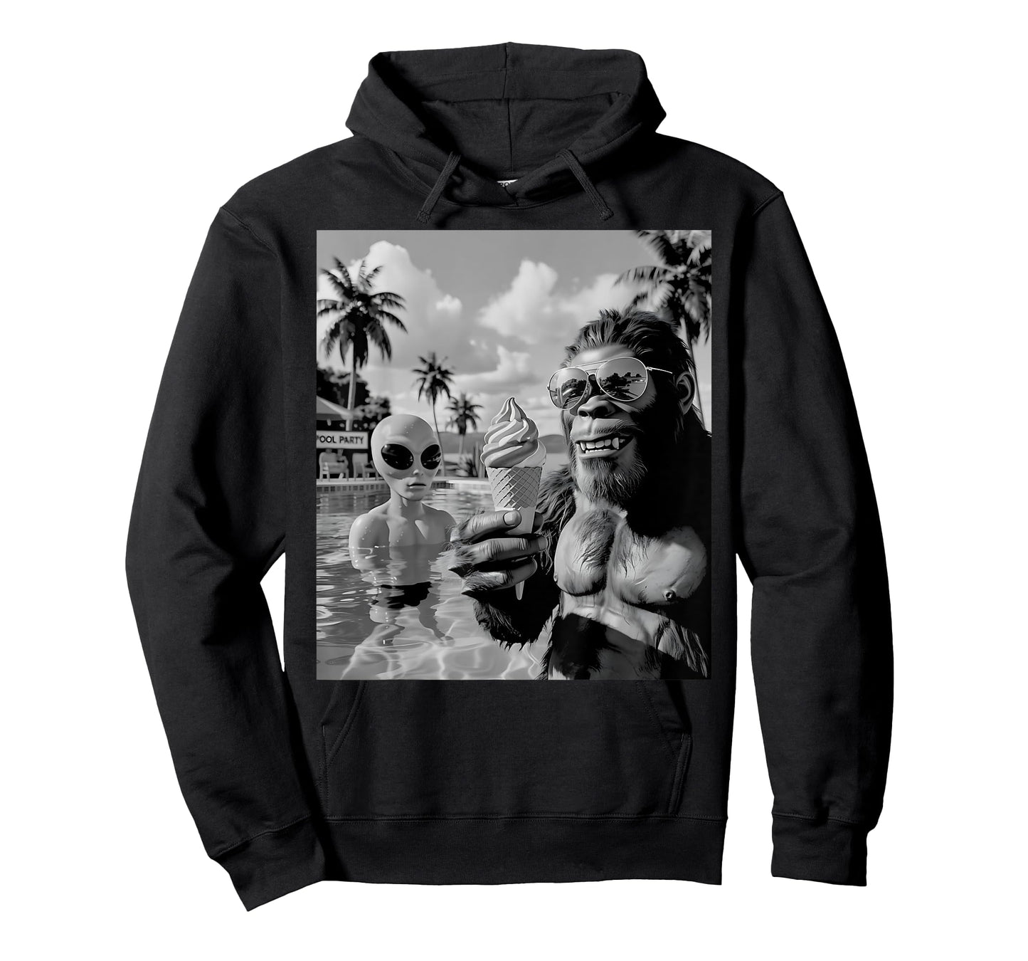 Funny Bigfoot and Alien Selfie In The Pool Ice Cream Summer T-Shirt