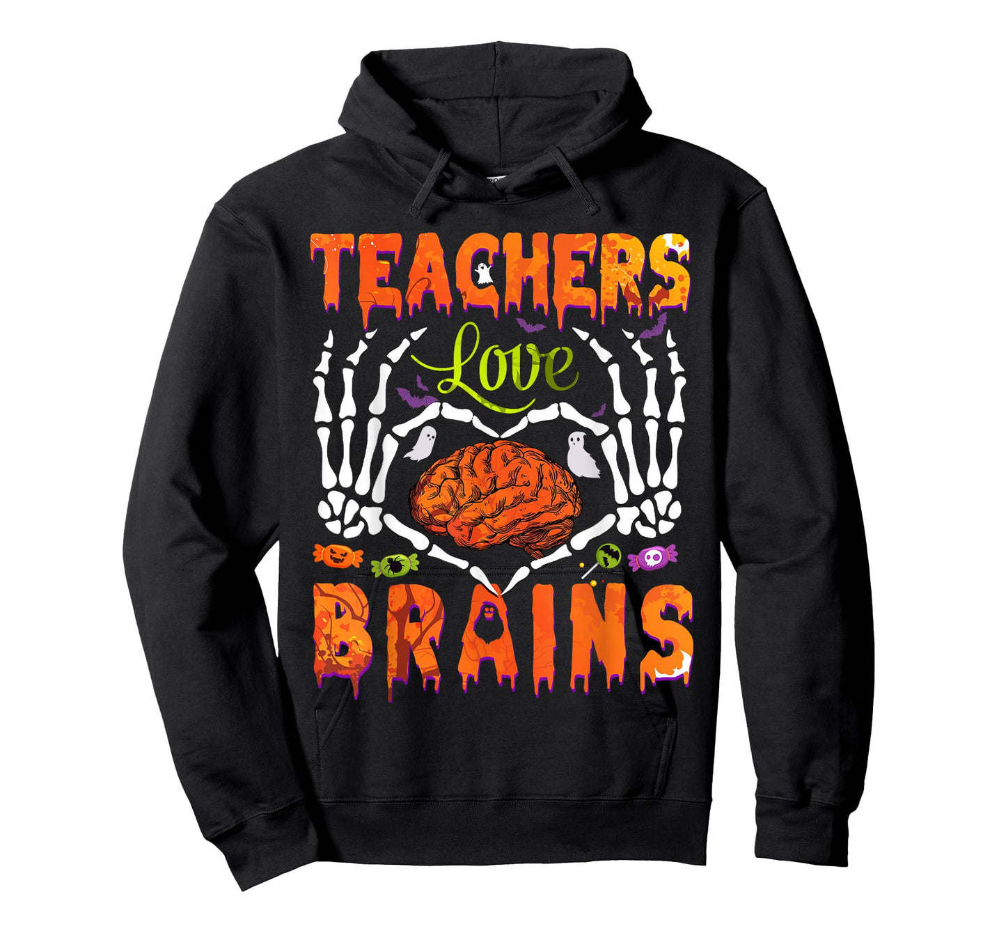 Halloween Heart Skeleton Teachers Love Brains Men Women Kids T-Shirt