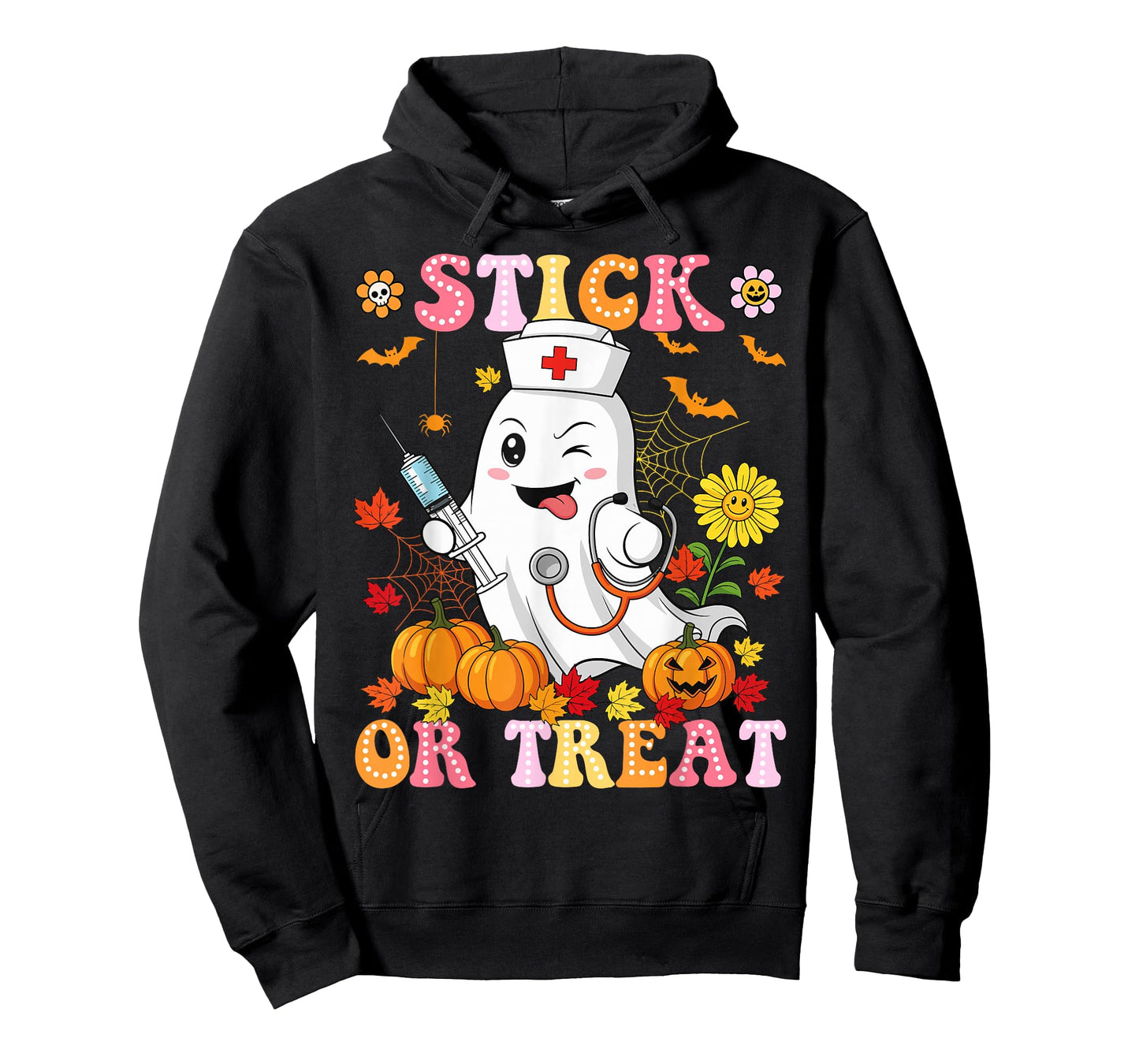 Stick Or Treat Nurse Funny Halloween Costume Boo Ghost Women T-Shirt