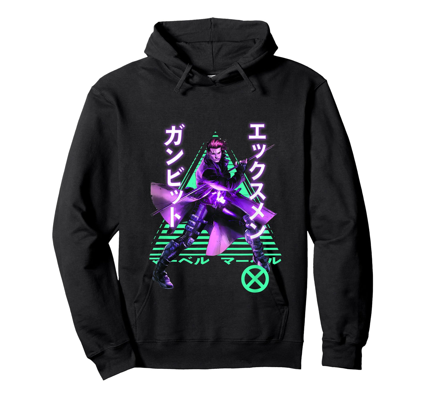 Marvel X-Men Anime Style Gambit Neon Kanji Portrait T-Shirt