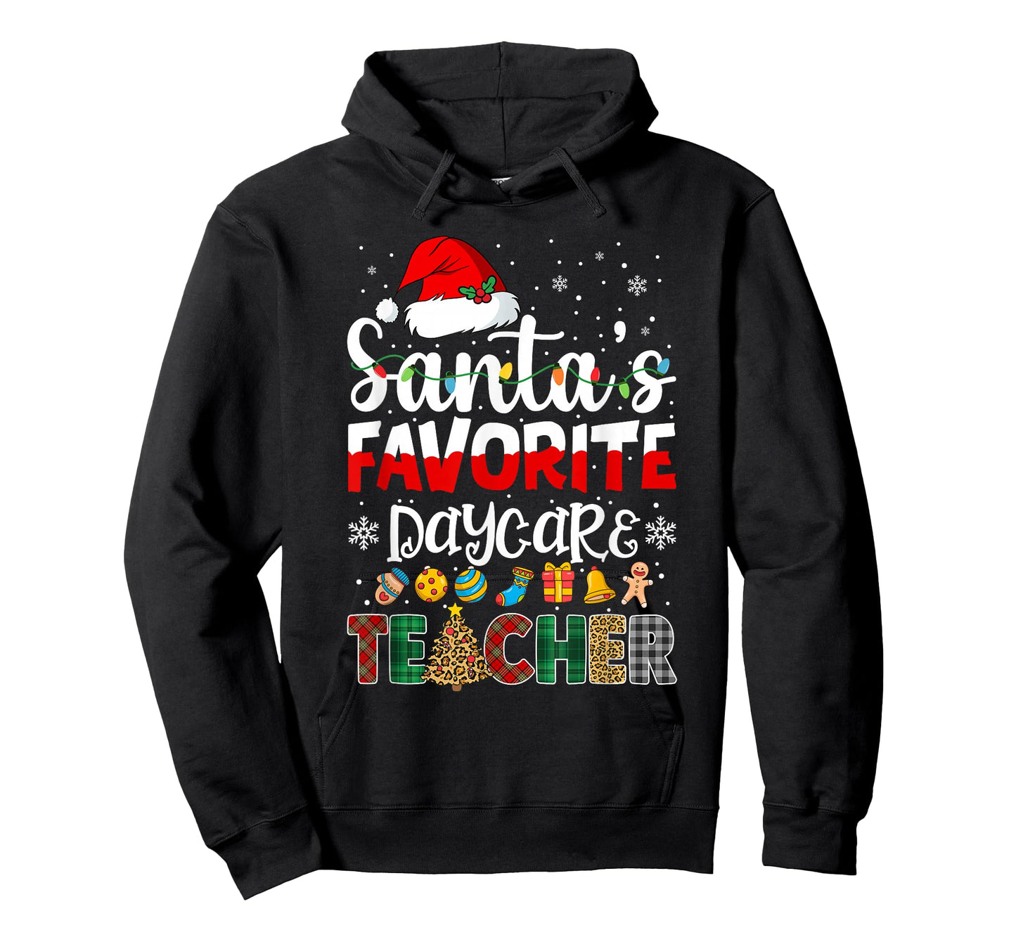 Santa's Favorite Daycare Teacher Buffalo Plaid Christmas T-Shirt