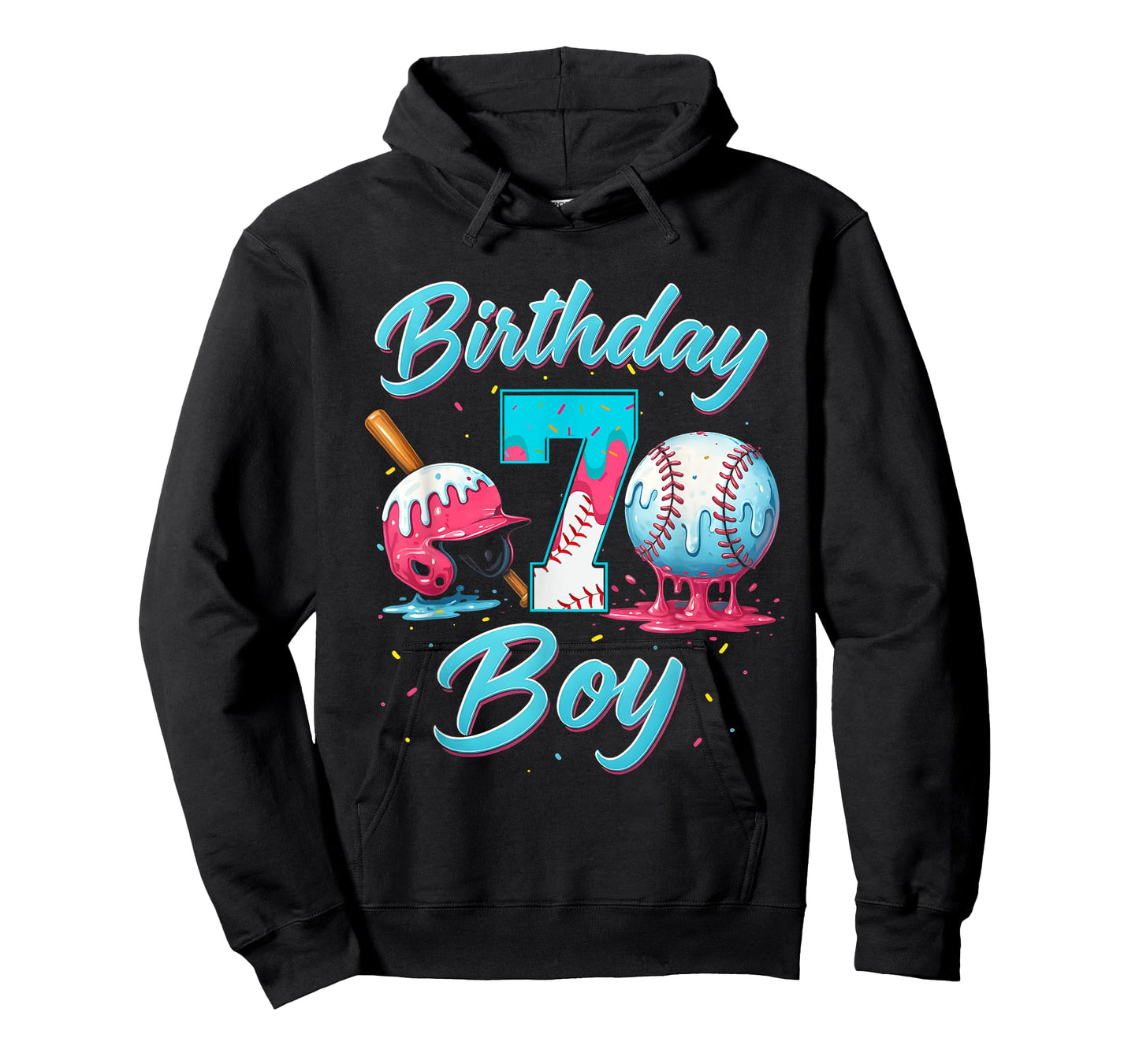 Baseball 7 Year Old Ice Cream Drip 7th Birthday Boy Number 7 T-Shirt
