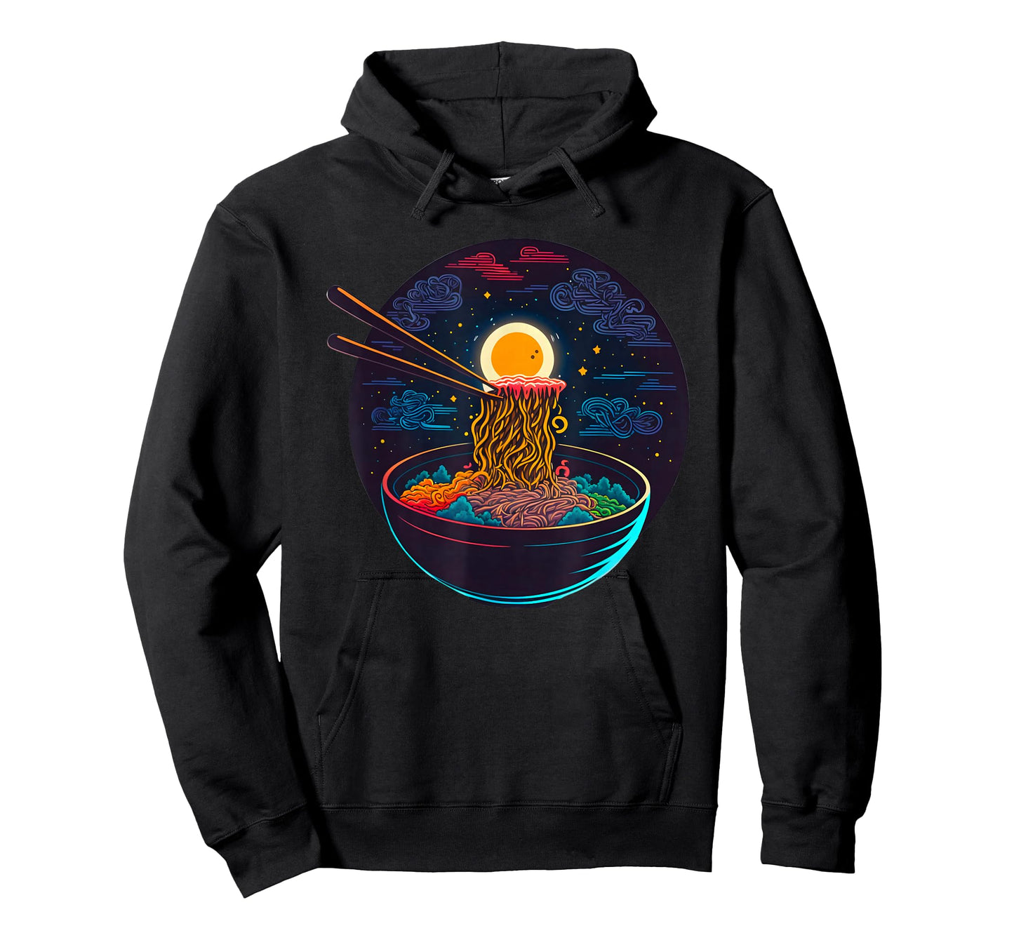 Japanese Moon Ramen Graphic Neon Retro Anime Noodles Art T-Shirt