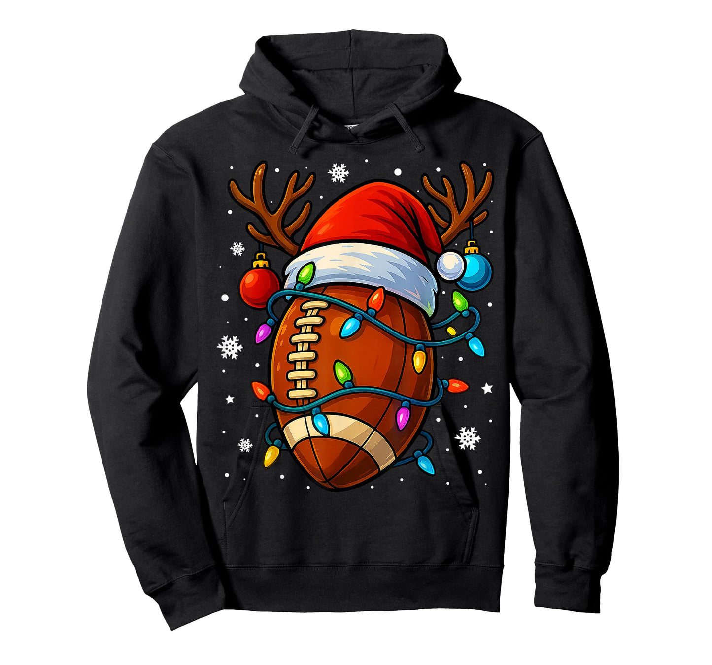 Christmas Football Santa Hat Lights Xmas Pajamas Men Boys T-Shirt