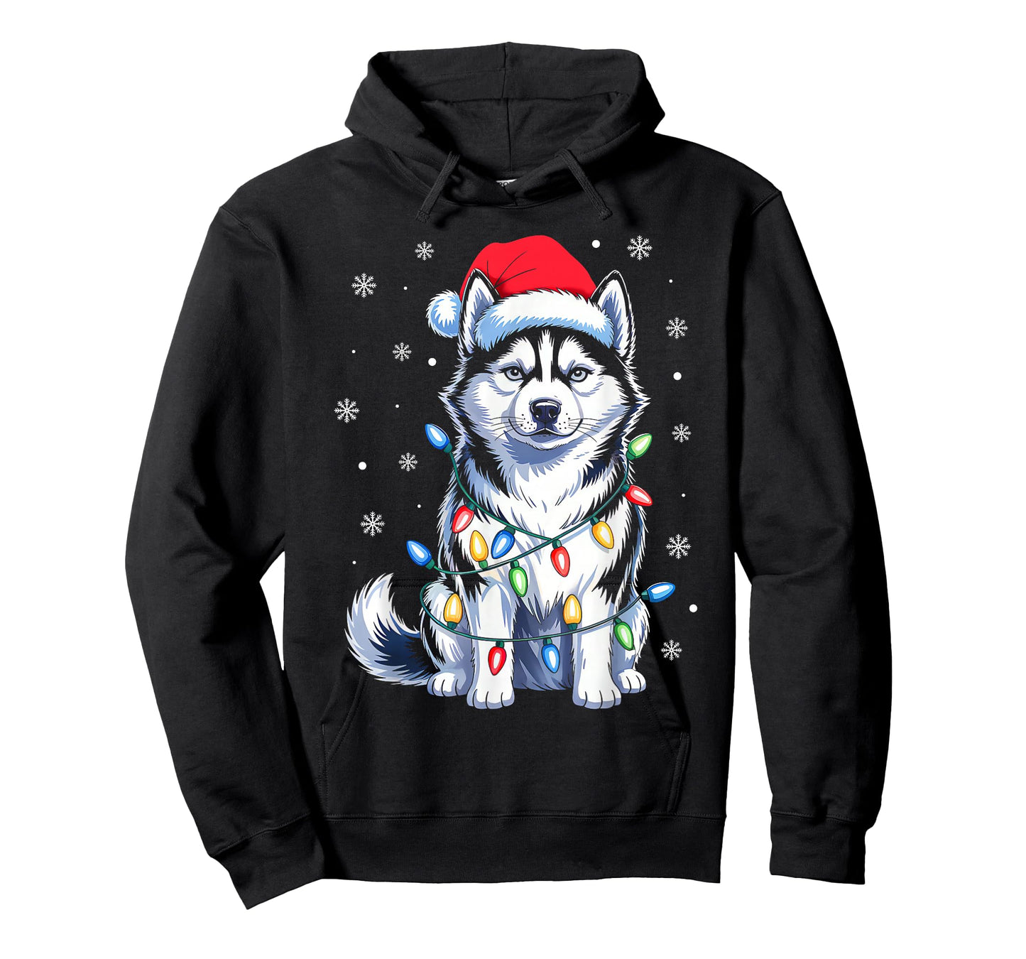 Husky Dog Christmas Lights Santa Hat Family Xmas Pajamas T-Shirt