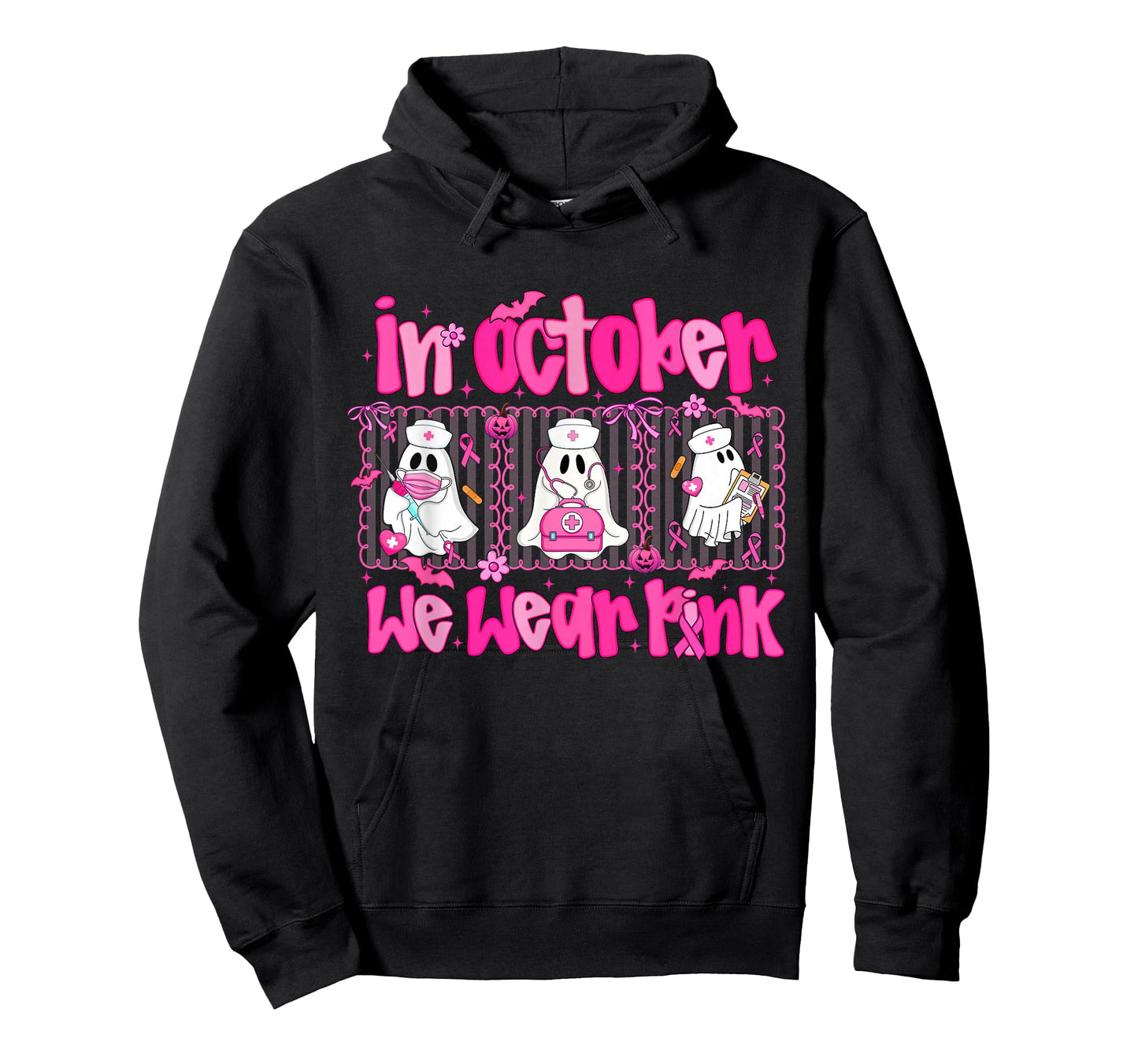 In October We Wear Pink Nurse Ghost Halloween Breast Cancer T-Shirt