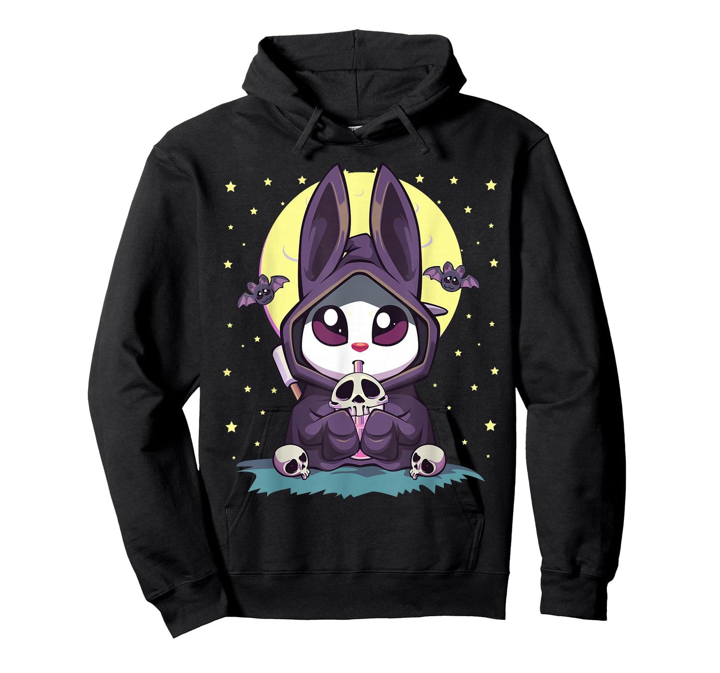 Pastel Goth Kawaii Anime Moon Bunny Reaper With Boba Tea T-Shirt