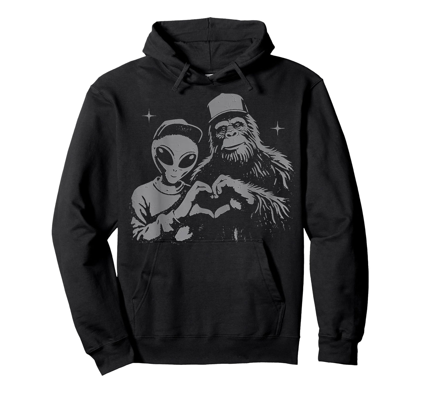 Bigfoot & Alien Sasquatch Love Hand Sign T-Shirt