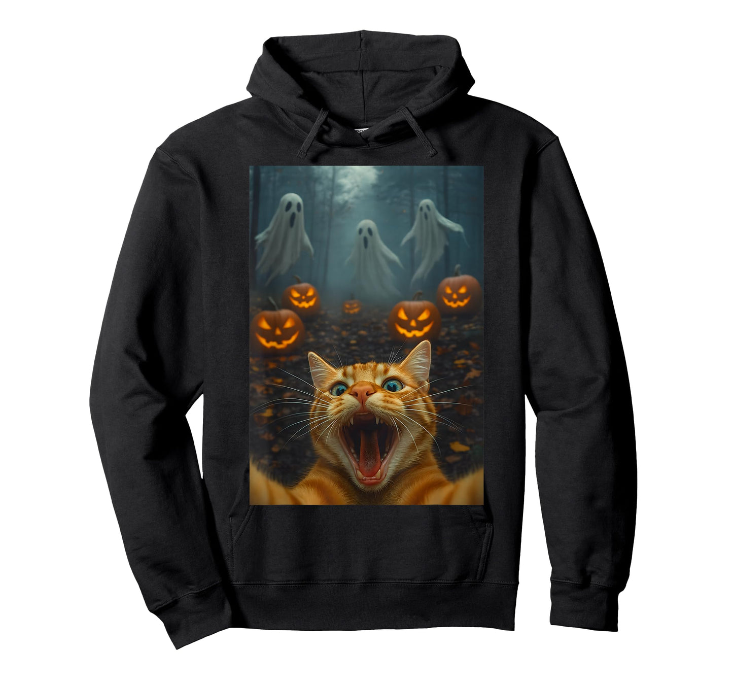 Spooky Halloween Funny Cat Selfie with Ghost Boo Pumpkin T-Shirt